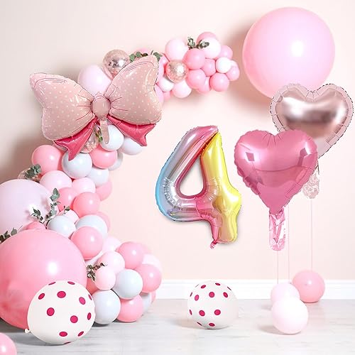 Miniatura 7 de 14 globos de fiesta de ratón con lazo rosa, globos metálicos de papel de aluminio rosa intenso, incluye globo de cumpleaños número 2, arco rosa,