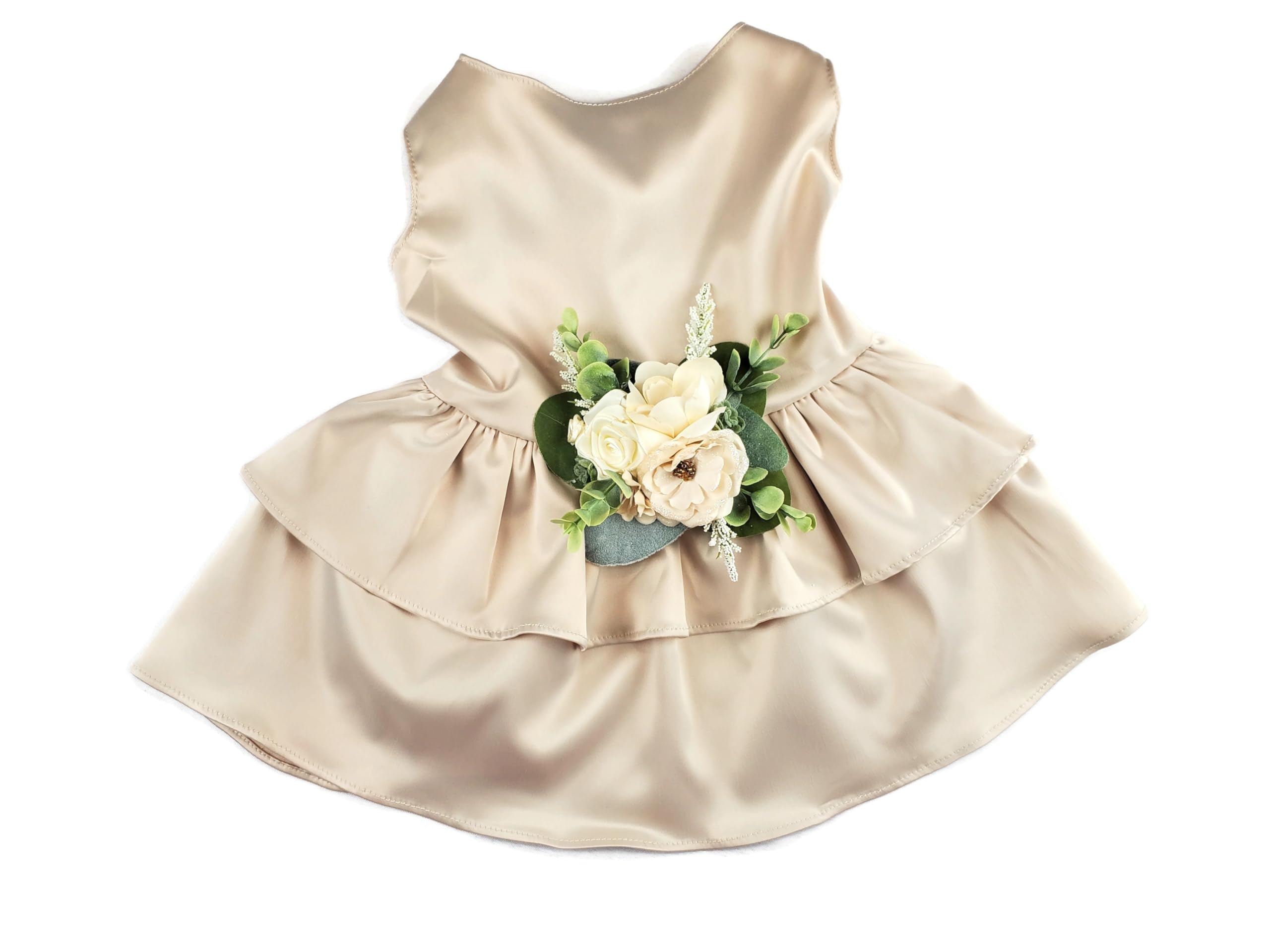 The Rustica Wedding Flower Dog Dress | Satin Dog Dress (Light Beige, 4XL - 45-60 lbs)