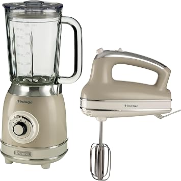 Ariete Vintage Hand Whisk AR4805 & Blender AR8305, Retro Style Food Prep Set with Stainless Steel Blades, Multiple Speed Settings & Easy-Clean Design, Cream
