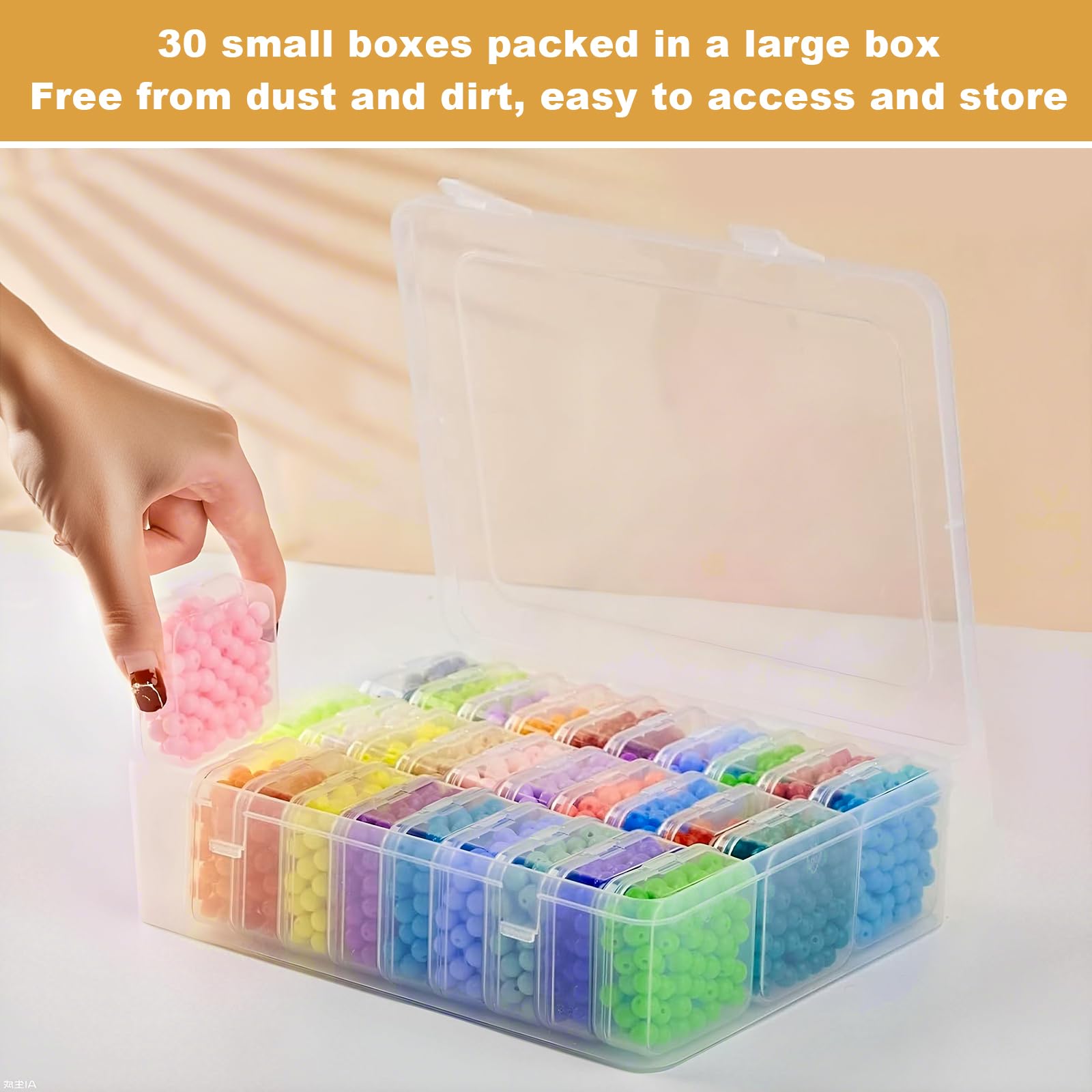 Rongxze 30 Pièces Boîte de Rangement en Plastique Transparent avec Couvercle à Charnière et Rectangulaire, Mini Boîte de Rangement, Petit Organisateur de Perles pour Bijoux, Pilules (Blanc