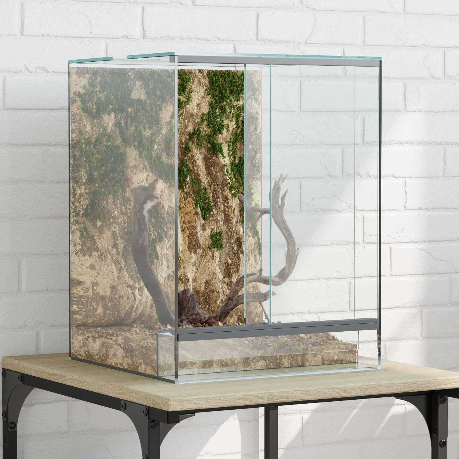 Terrarium 30 x 30 x 40 cm aus Glas für Reptilien und Amphibien mit Schiebetüren und Belüftung