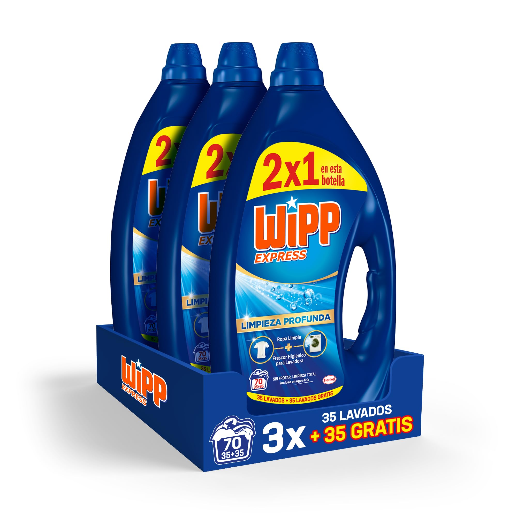 Wipp Express Limpieza Profunda Gel (3 x 3150 ml), detergente líquido con potente acción quitamanchas ropa, deja un frescor duradero en la lavadora, apto para agua fría