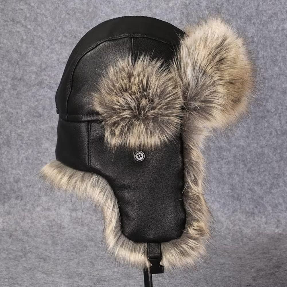 Donne Uomo Inverno Cappello Caldo Pelliccia Sintetica Antivento Cappelli da Sci con Paraorecchie Termico Cappello Russo per Lo Sci all'aperto Berretto in Pelle Aviatore