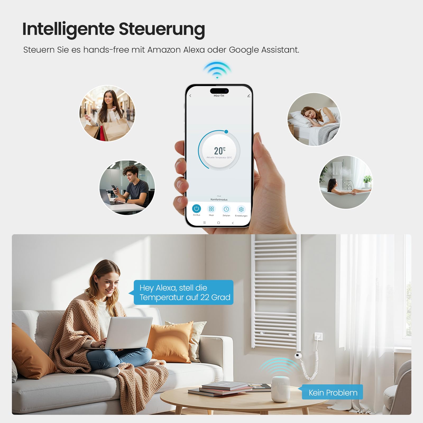 Heilmetz Smart WiFi Badheizkörper Elektrisch 70x40cm Handtuchtrockner mit Thermostat Timer-Funktion Weiß 300W