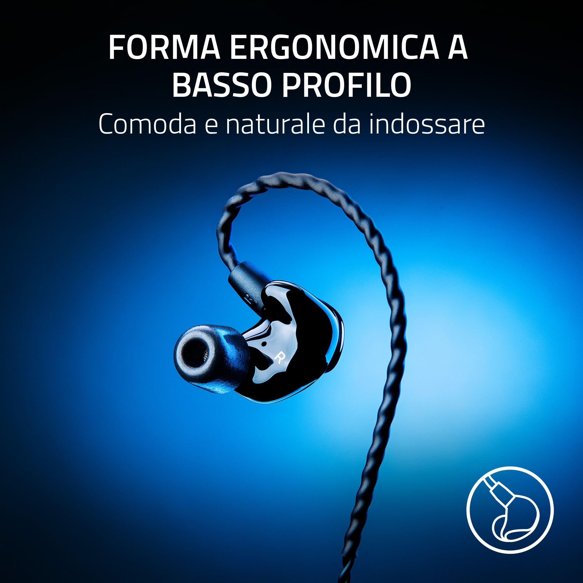 Razer Moray - In-ear monitor ergonomico per streammare tutto il giorno (Design acustico ibrido a doppio driver, Forma ergonomica a basso profilo, Isolamento passivo dal rumore avanzato) Negro