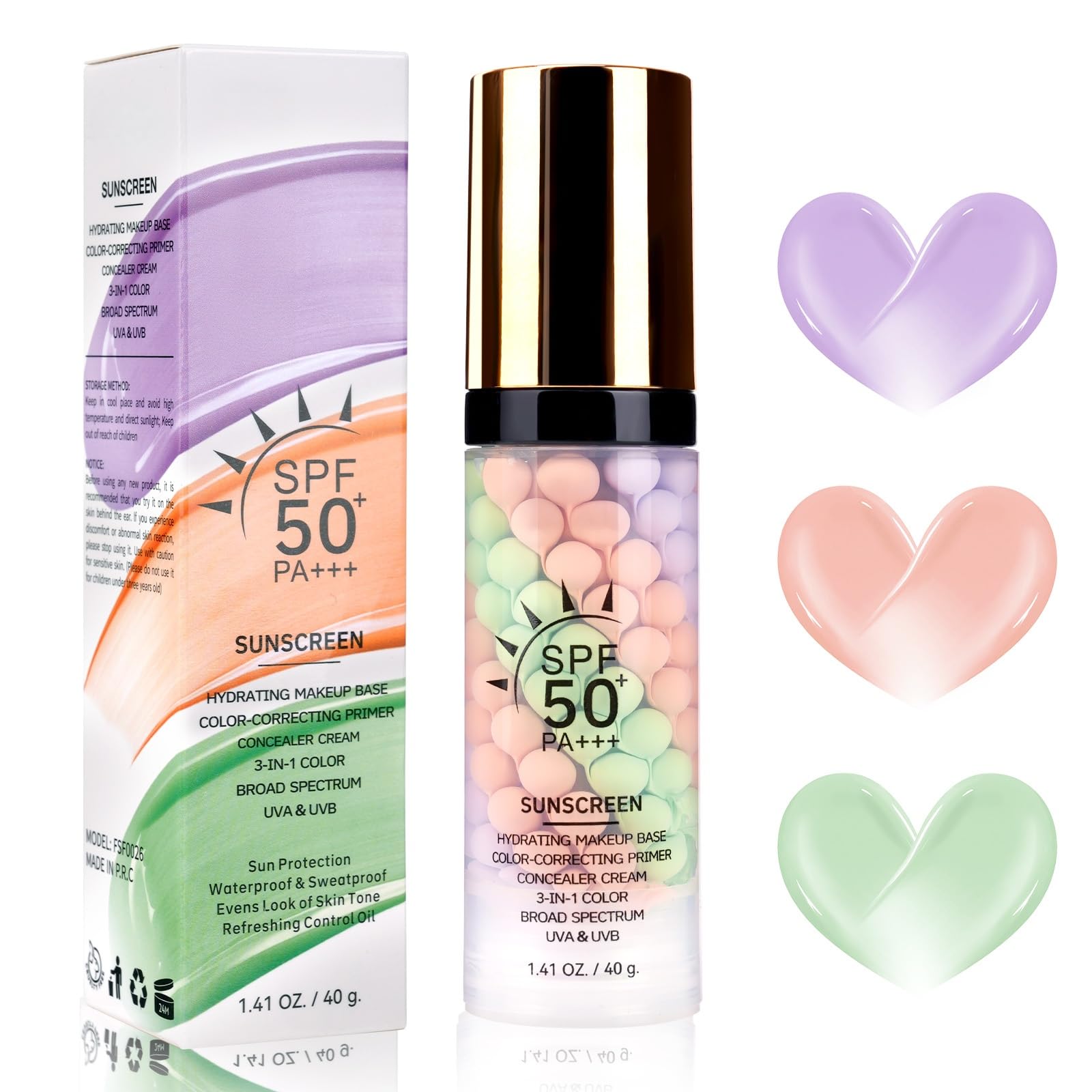 Primer For Face Before Makeup【SPF 50】【Even Skin Tone】【Oil Control】Protector Solar Para La Cara Makeup Primer Color Corrector Face Primer Tinted Sunscreen For Face，PinkGreenPurple X1