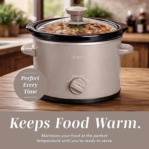 Miniatura 6 de COOK WITH COLOR Mini olla de cocción lenta redonda eléctrica de 2 cuartos de galón, ajustes ajustables, olla de gres extraíble, tapa de vidrio