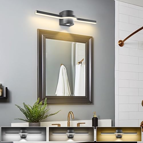Miniatura 7 de SOLFART 3 colores de temperatura regulable 24 pulgadas baño lámparas vanidad luces para baño moderno LED pared luz S8500-610-BK-3C