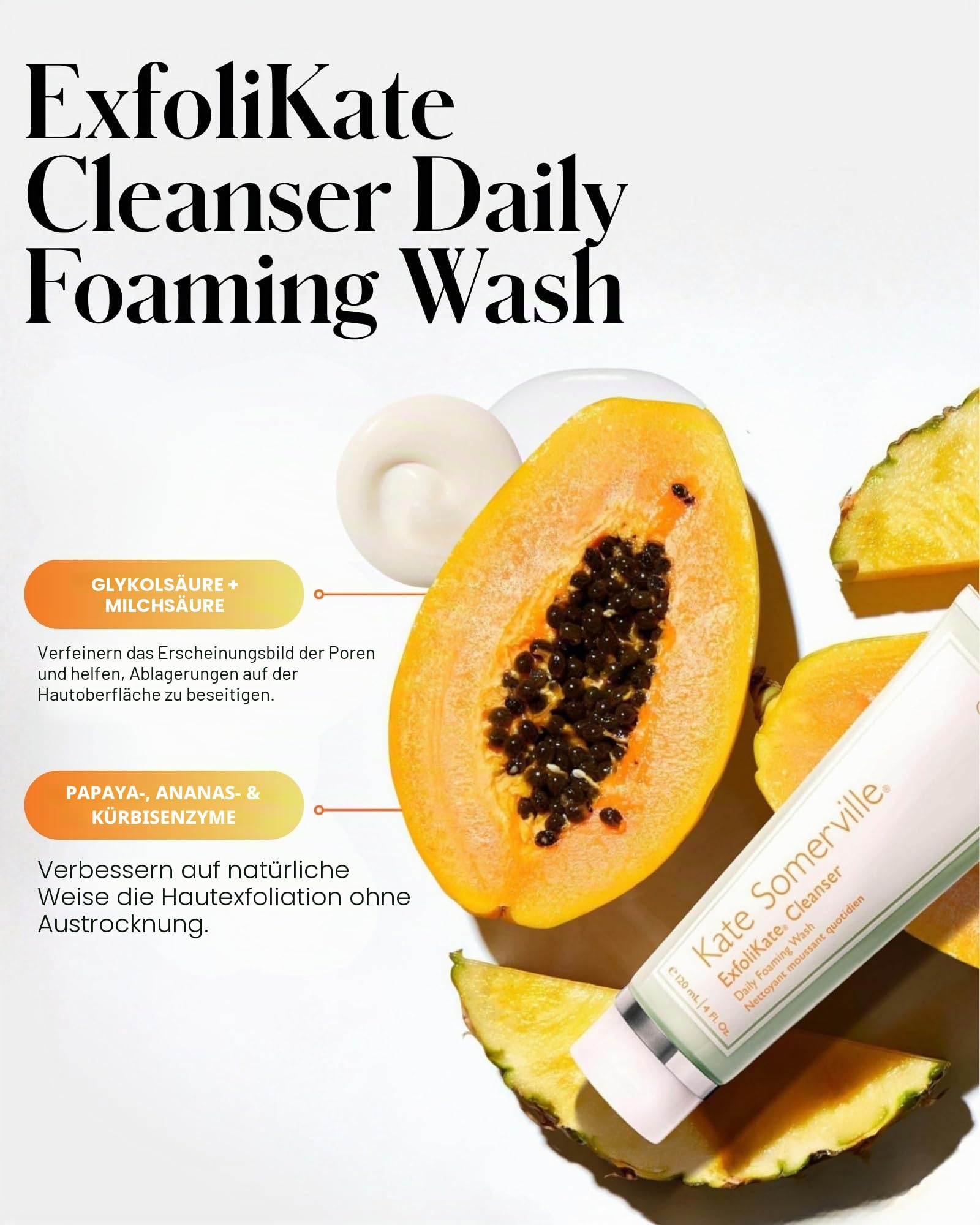 Kate Somerville ExfoliKate Cleanser – Daily Exfoliating Foaming Face Wash – Clinically Formulated Glycolic Acid and Lactic Acid Gentle Facial Scrub, 1.7 Fl Oz
