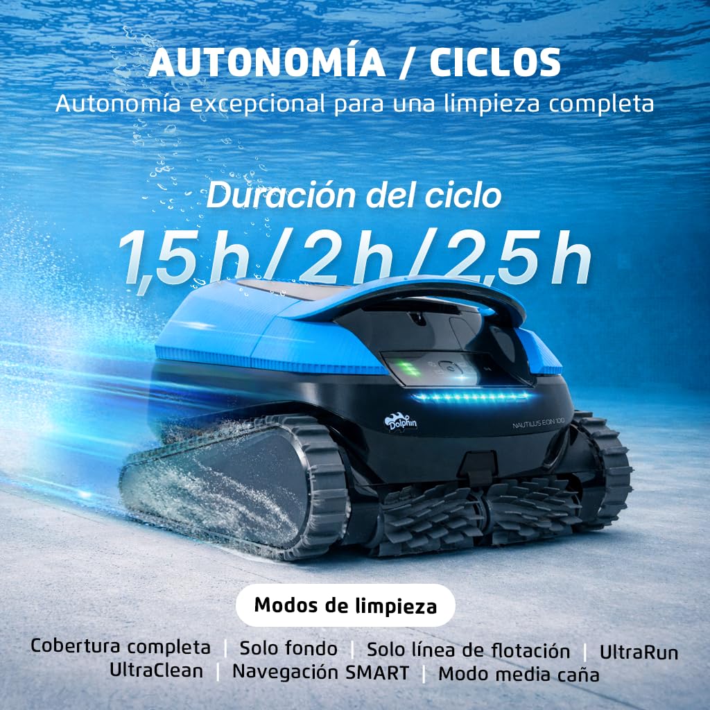 Dolphin (New) Nautilus EON 100 Robot Piscina Limpiafondos Paredes, Limpieza de Línea de Flotación y Escaleras, Control por la App, Filtración Fina, Limpieza UltraRun, Navegación Inteligente