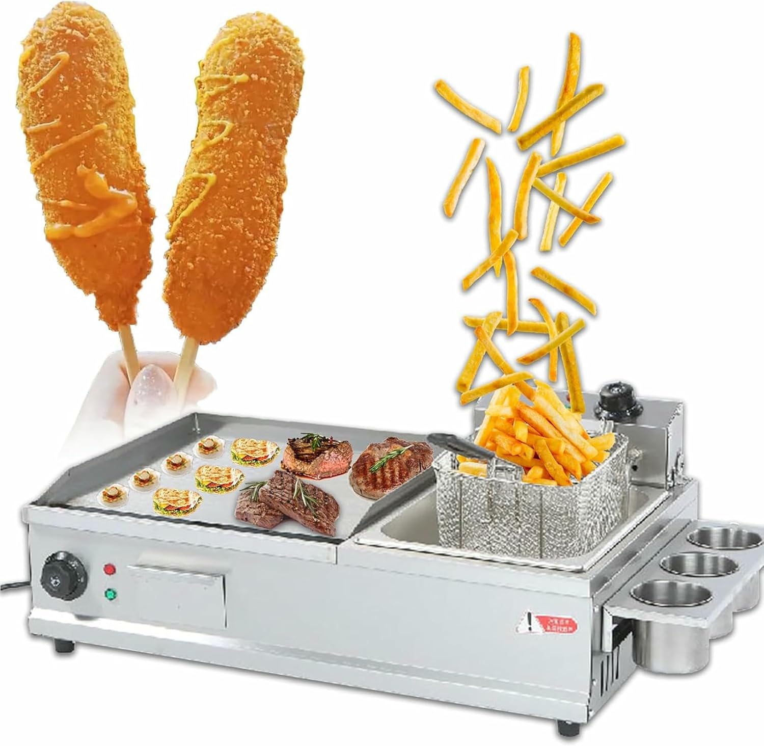 Commercial Electric Griddle, Deep Fryer & Griddle, Countertop Stainless Steel Grill for Fried Chicken, French Fries