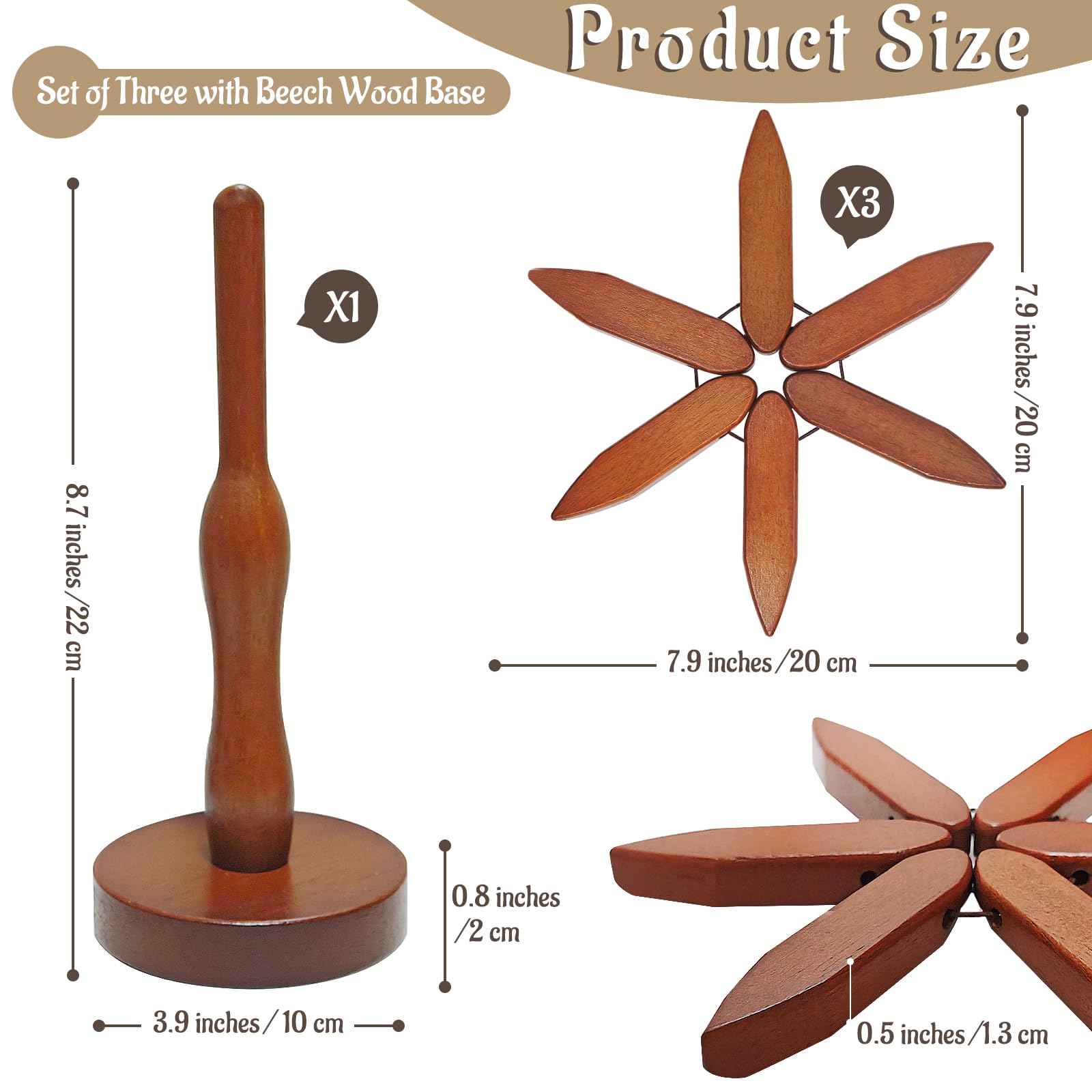 Set De 5 Dessous De Plat En Bois + Support Arbre Pliable - Protège Table Et Plan De Travail Des Plats Chauds