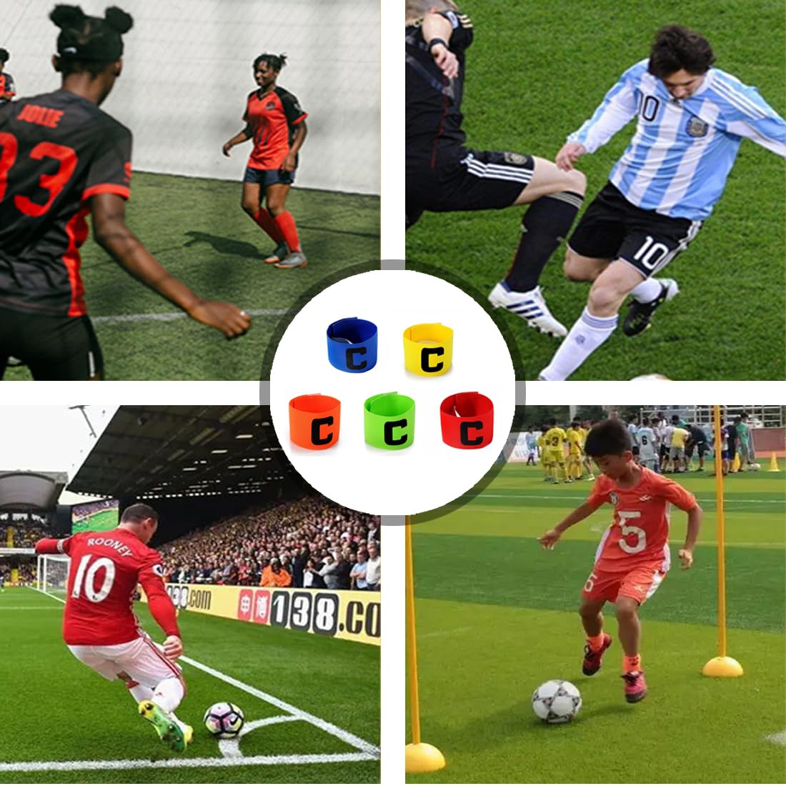 5 Brassards Capitaine Football - Enfant/Adulte - C Élastique - 5 Couleurs