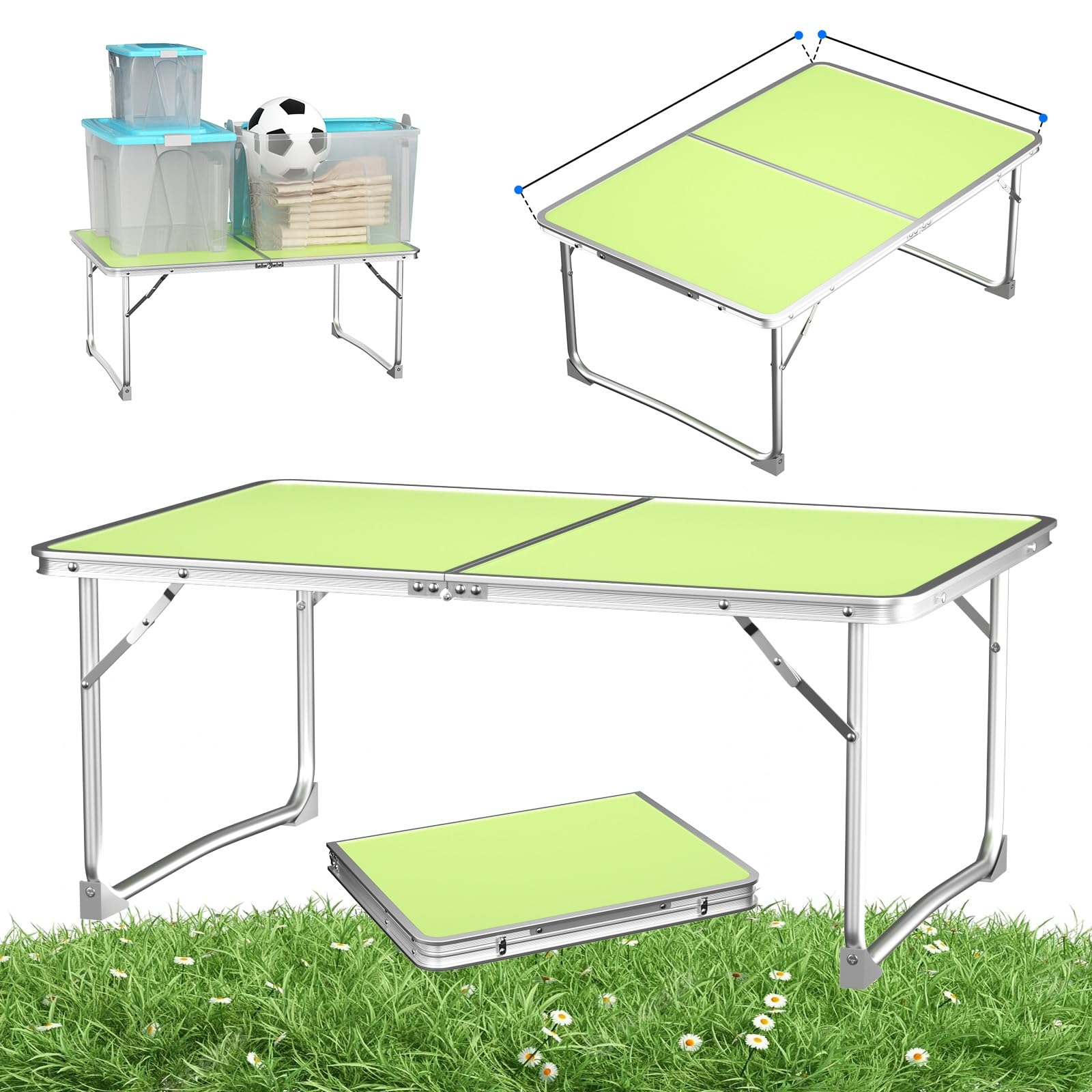 WELAIRICH 2ft Folding Table Camping Table for Lap Standing Desk, Heavy Duty Portable Picnic Table with Large Load Capacity and Carry Handle for Outdoor Camping, Home, Office, L60 x W40 x H26 cm, Green