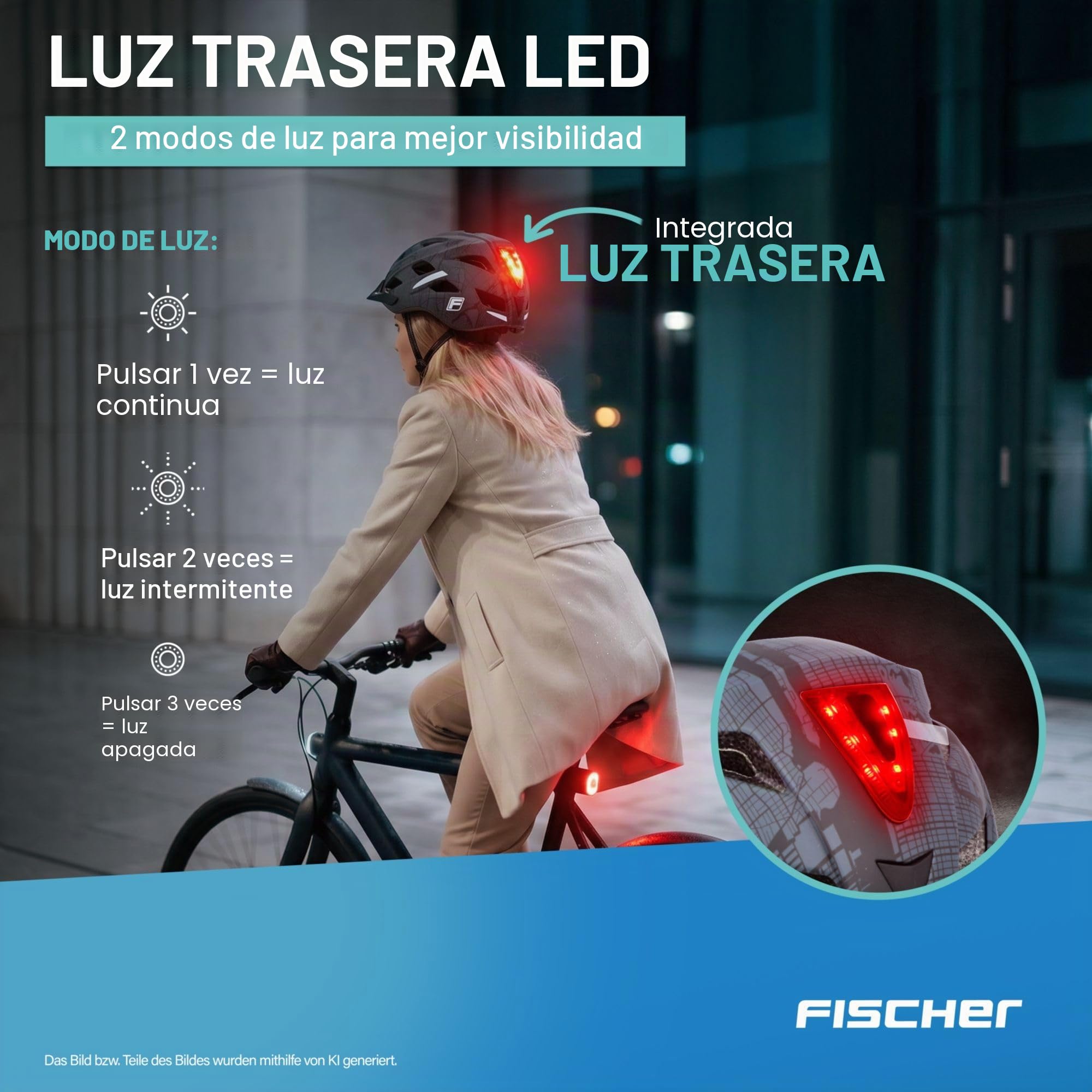 Fischer Urban Plus - Casco de ciclismo con luz trasera LED integrada para hombre y mujer