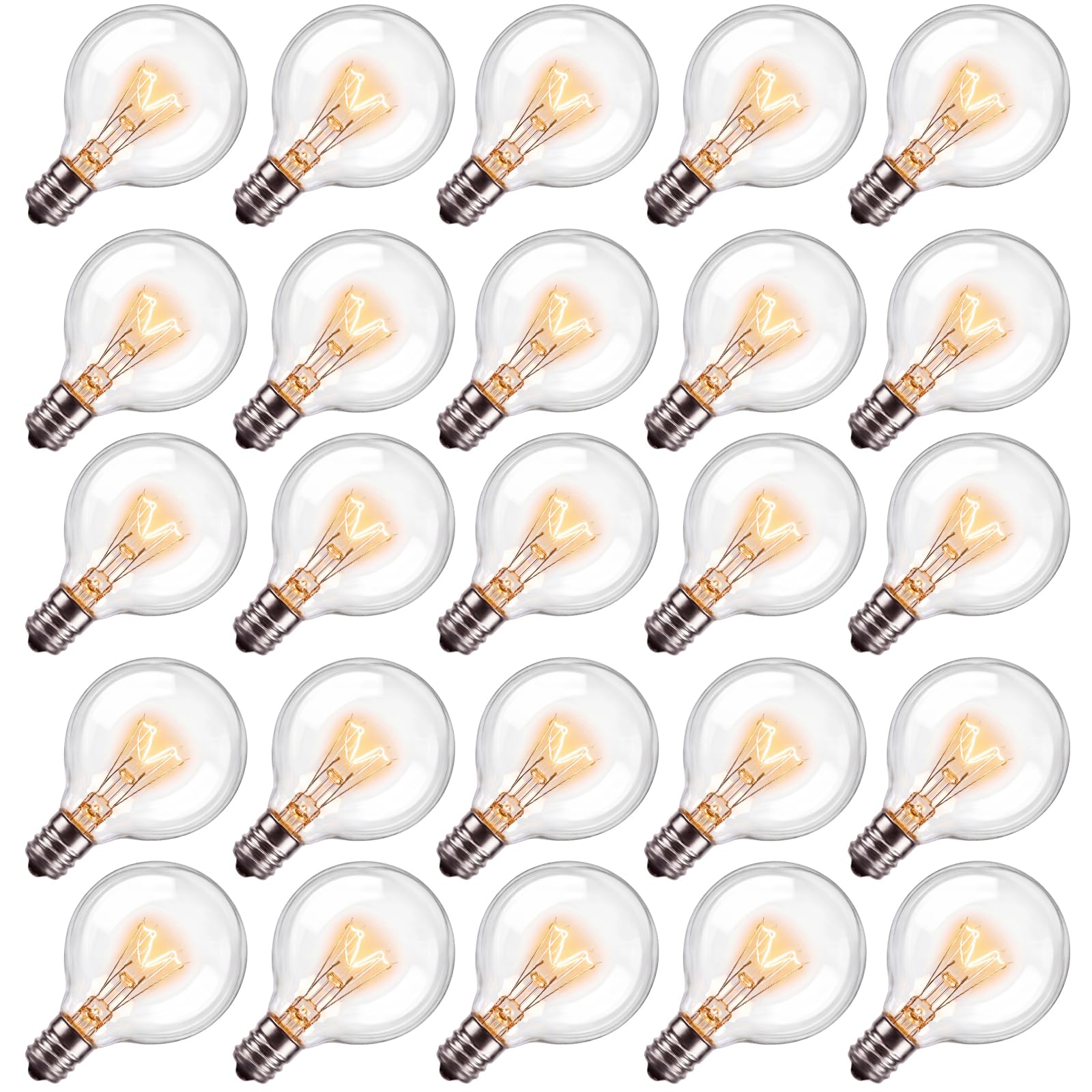 25 Pack G40 Replacement Light Bulbs, E12 Base, 120V 5W Incandescent Bulbs
