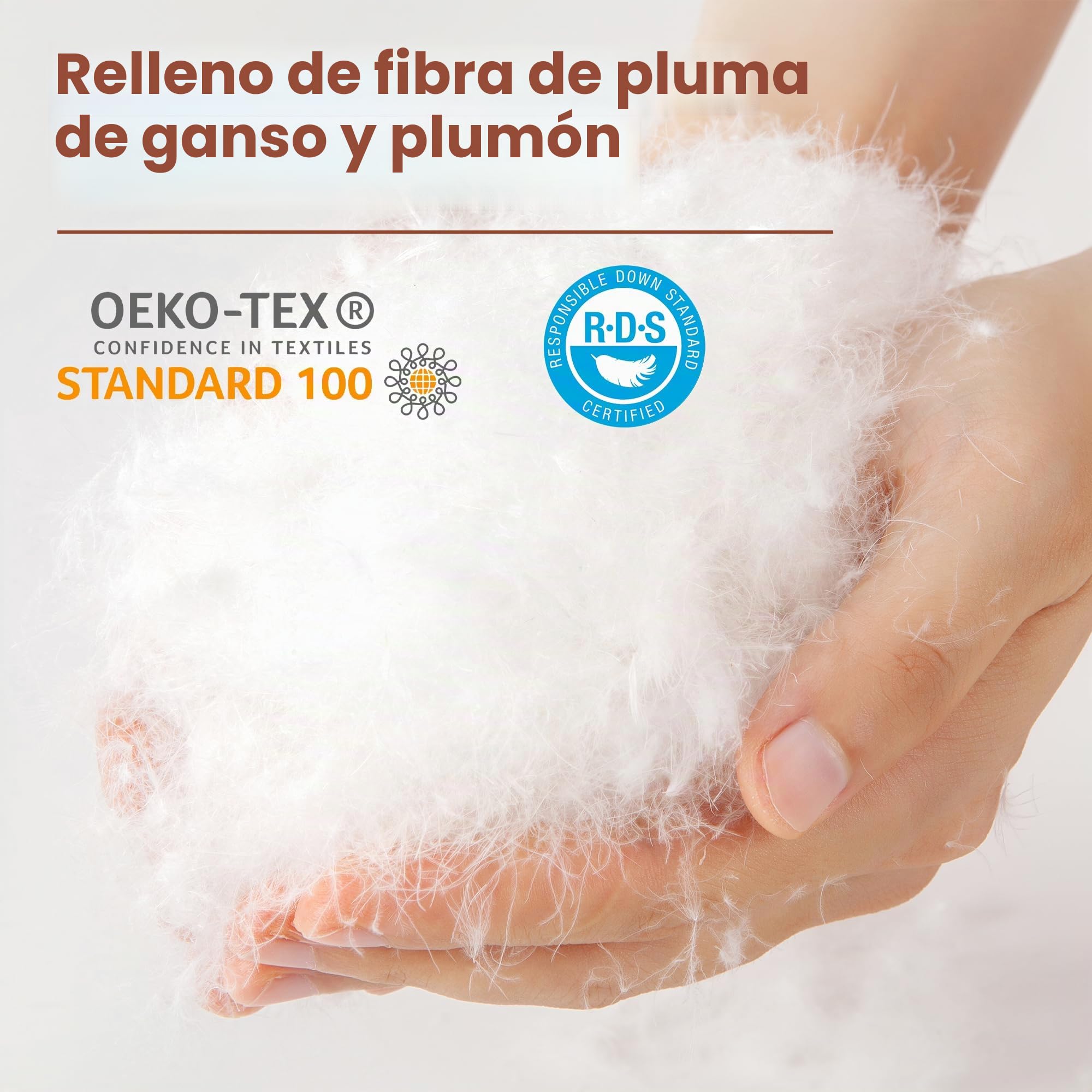 Deodar Almohada de Pluma 50x70, Almohada de Lujo para Dormir de Pluma de Ganso, 100% Algodón Orgánico Funda, Lavable, Certificación Öko-Tex y RDS, 2 Piezas