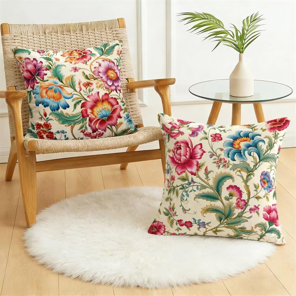 Federe Cuscini Divano 60x60 cm Federe Morbido Copricuscini Fiori in Velluto, 2 Pezzi Copri Cuscini per Divano Piante Quadrati Decorativi Federa Cuscino Boho per Camera da Letto Soggiorno (IU21)