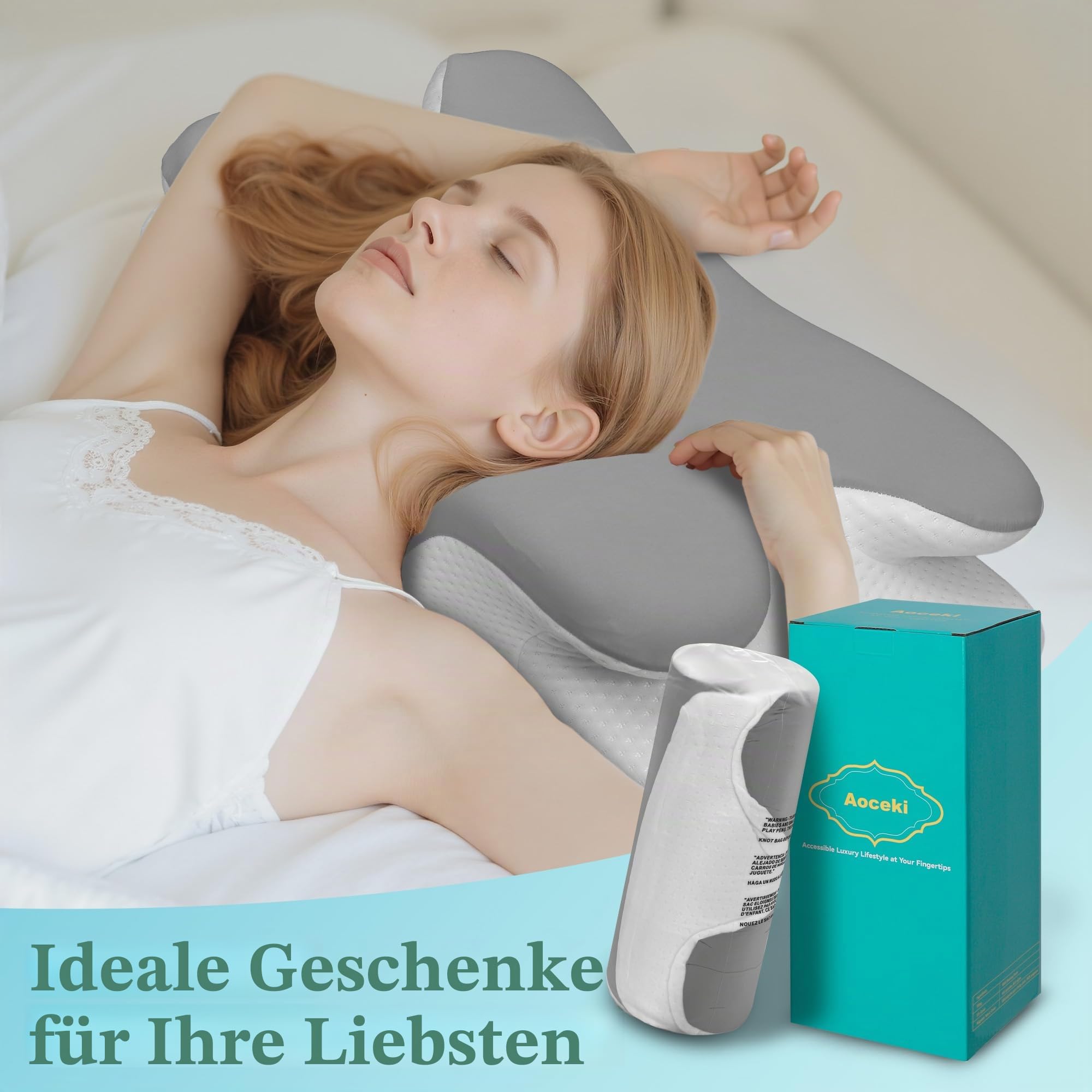 Nackenkissen Memory Foam Kissen,Ergonomisches Kopfkissen,Seitenschläferkissen,für Seiten,Rücken & Bauchschläfer(Hellgrau)