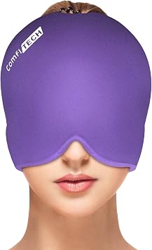 ComfiTECH Head Ice Pack Wrap Cold Cap Cooling Gel Hat, Medium, Purple