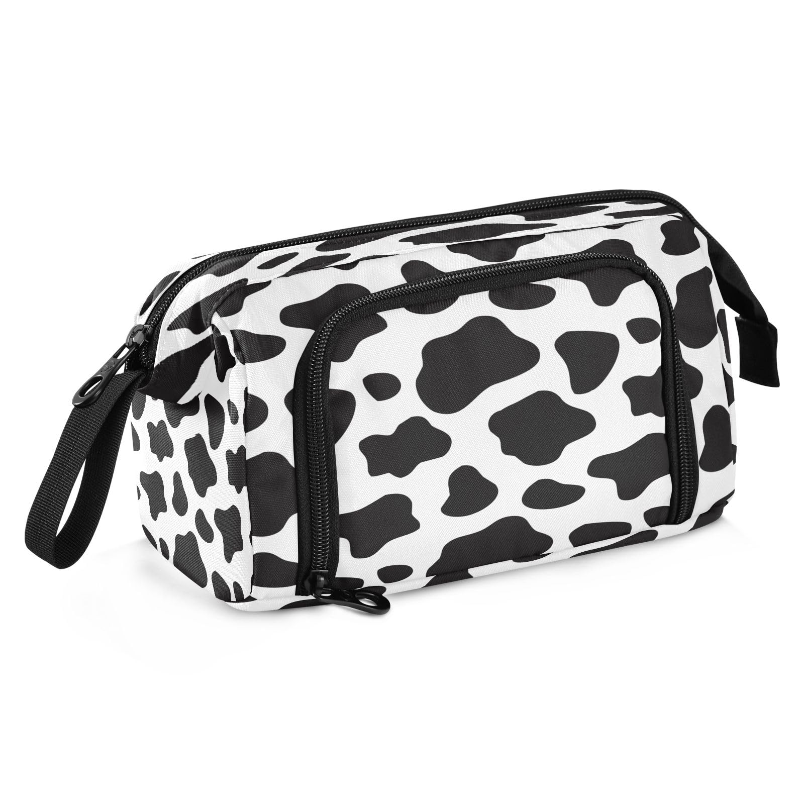 Mnsruu Big Capacity Pencil Case Black and White Cow Print Pouch Pen Case Pencil Box Stationery Bag Makeup Bag Office Organizer for Boys Girls