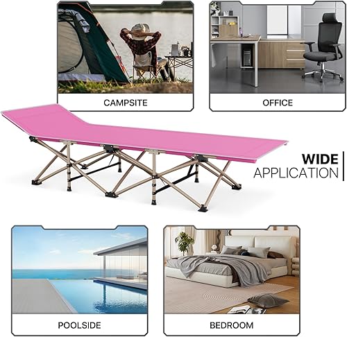 Miniatura 8 de MoNiBloom Catre de dormir plegable para adultos, fácil de instalar, portátil y ligero, catre de campamento para acampar al aire libre, descansar y