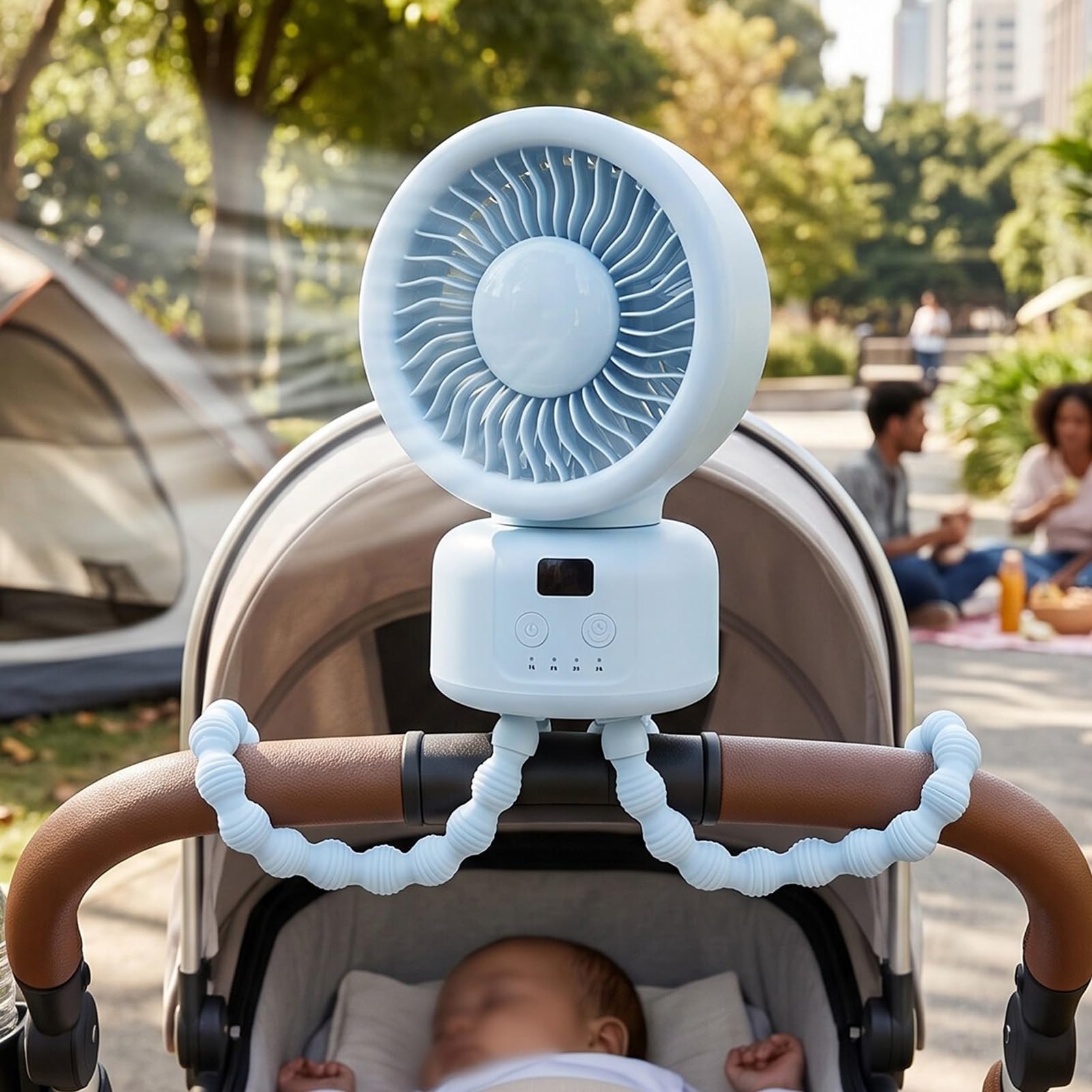 RIZGHWOY Ventilatore per Passeggino, Ventilatore da Scrivania con Clip a Forma di Polipo, Rotazione a 360 Gradi Portatile Ricaricabile con Timer per Esterno e Campeggio