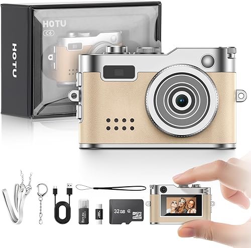 Mini cámara digital vintage, cámara llavero 1080P HD con lente de 2 MP, flash, grabación de video, tarjeta 32G incluida, cámara retro portátil y