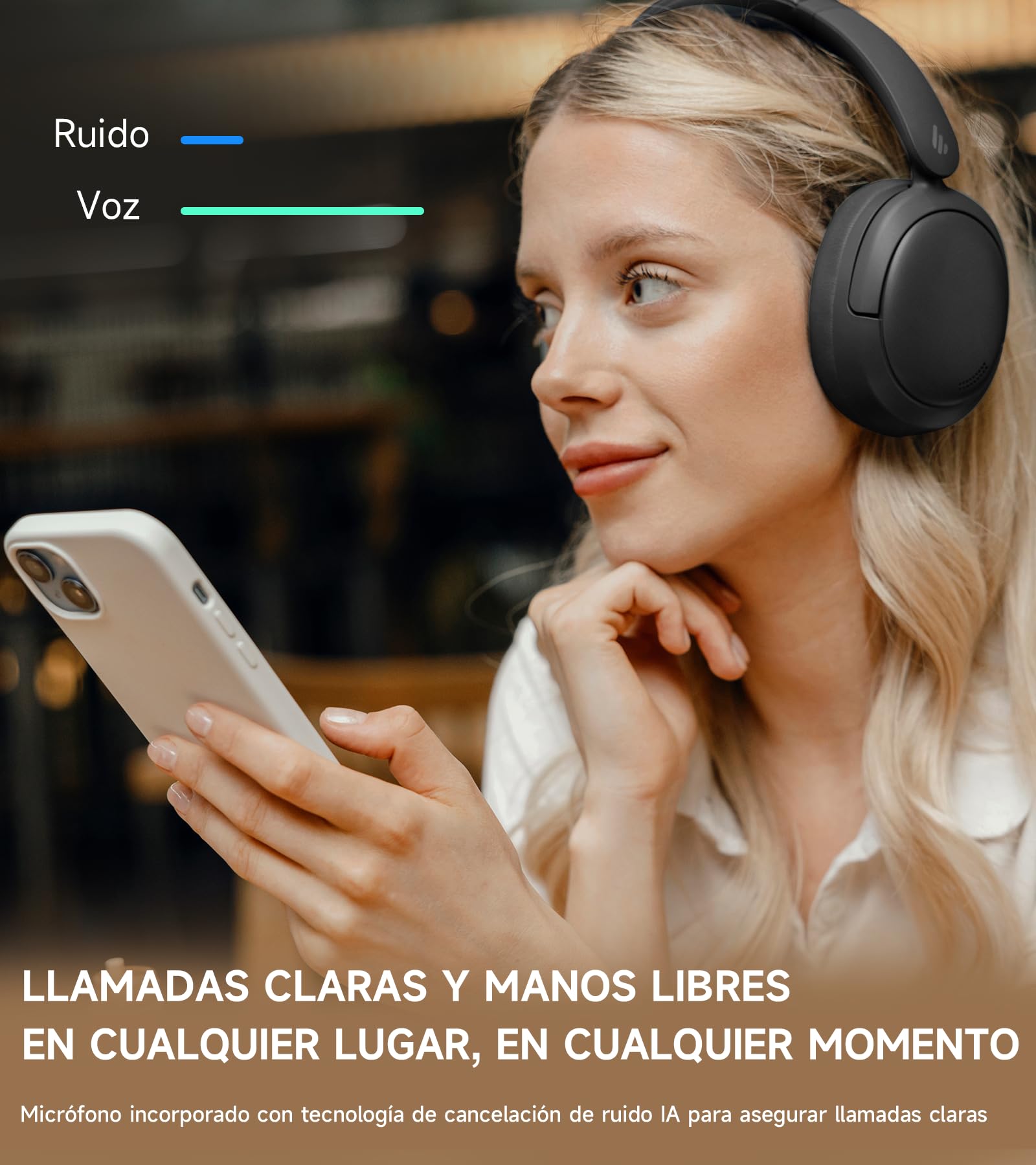 Edifier W800BT Pro Auriculares con Cancelación Activa del Ruido Híbridos, Bluetooth 5.4, Audio Hi-Res, Reducción del Ruido de Las Llamadas AI, 45 Horas de Autonomía, Carga Rápida, Plegable - Negro