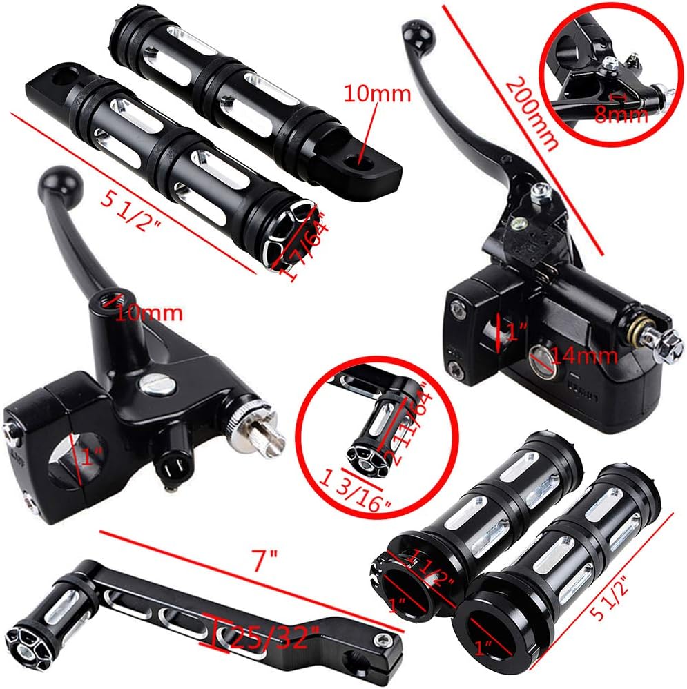 Handle Grip Handlebar Brake Master Cylinder Clutch Lever Heel-Toe Shifter Peg Foot Rest Complete Kit Compatible with Harley Sportster Softail Touring