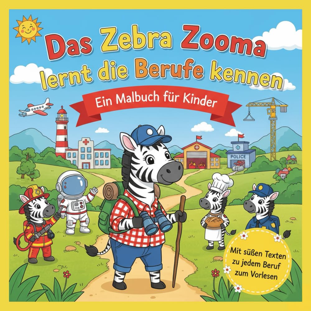 Das Zebra Zooma lernt die Berufe kennen – Malbuch für Kinder ab 2 Jahren: Mit einfachen Vorlesetexten und liebevollen Ausmalbildern: Spielerisch ... Kreativität fördern und gemeinsam lernen.