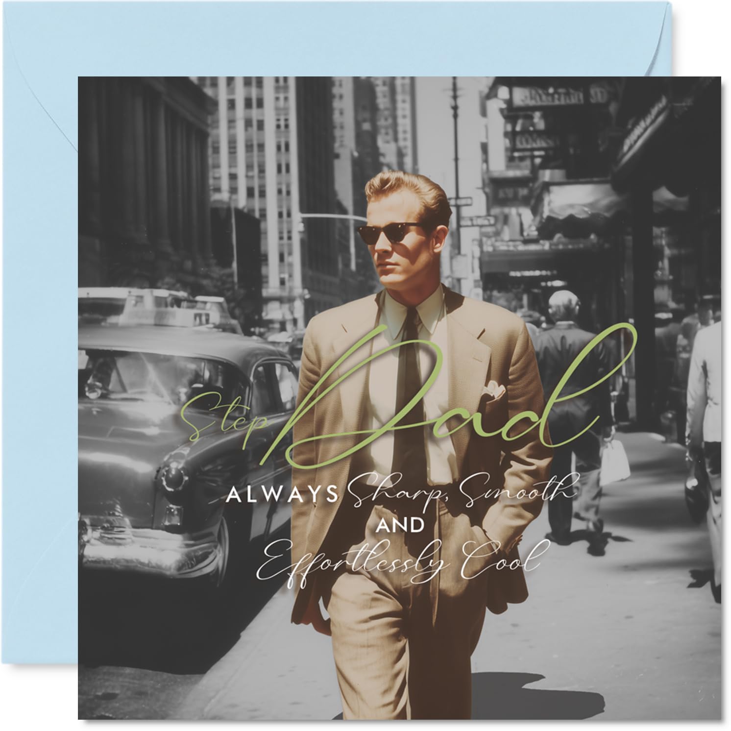 Heartfelt Birthday Card for Step Dad - Effortlessly Cool Vintage Style - Classic Black and White Photo with Dapper Step Dad Vibe, Father's Day - 145mm Square, Envelope Included