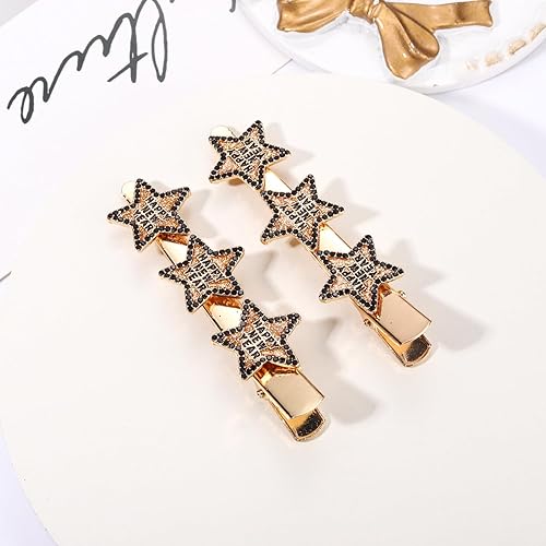 Miniatura 2 de Pinzas para el cabello con purpurina dorada y plateada para mujer, con diamantes de imitación, para fiestas, regalos (Año Nuevo 1, dorado)