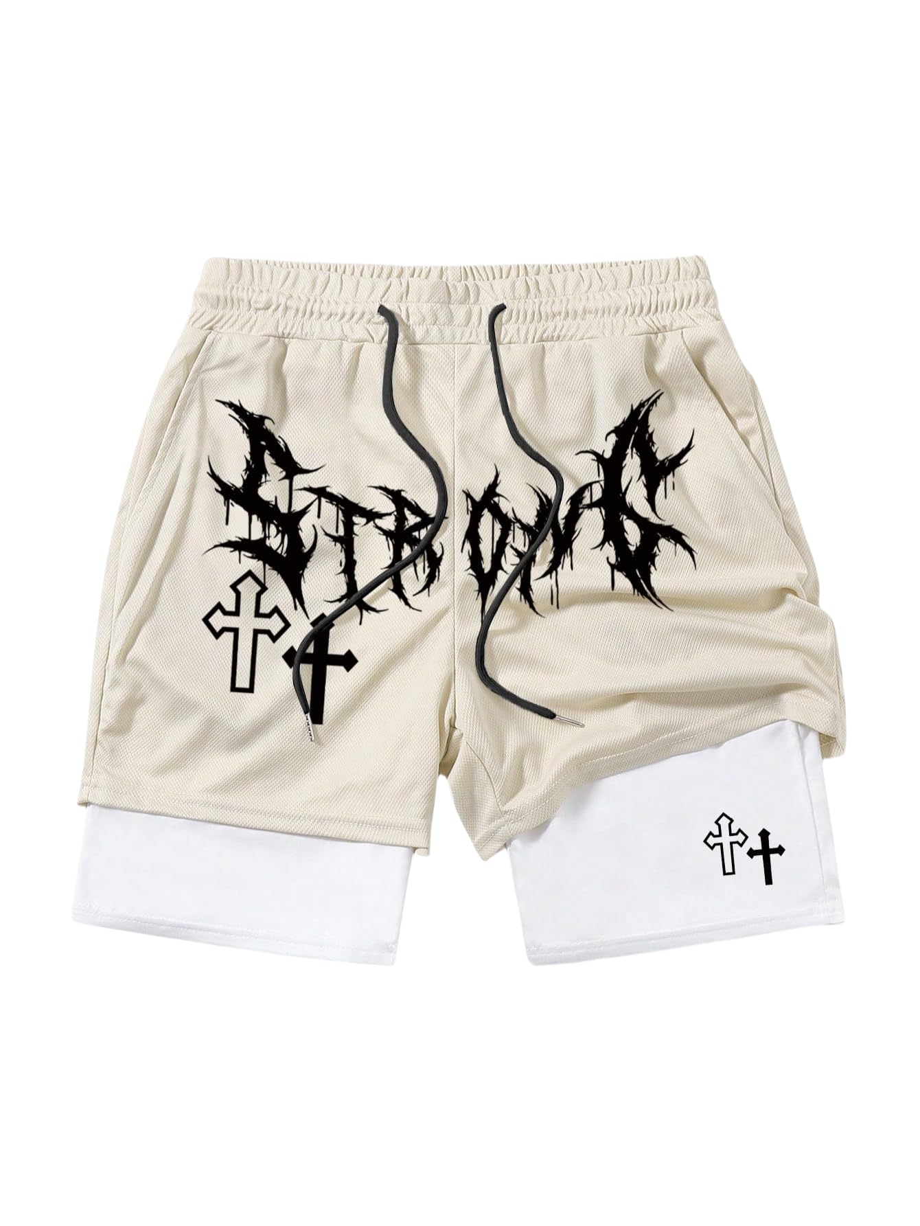 QJQ Mens 2 in 1 Goth Graphic Drawstring Elastic Waist Shorts Summer Casual Workout Athletic Gym Track Shorts