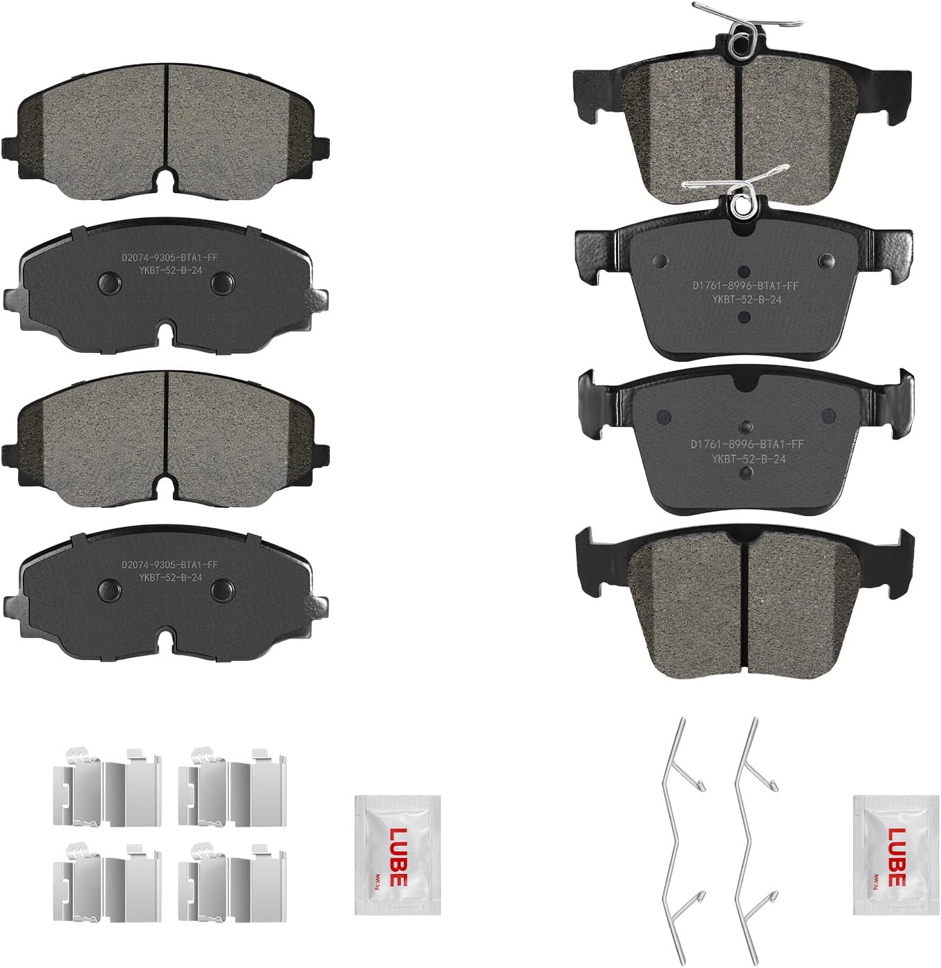 Front and Rear Ceramic Brake Pads Set with Hardware For Volkswagen Atlas 2018 2019 2020 2021 2022