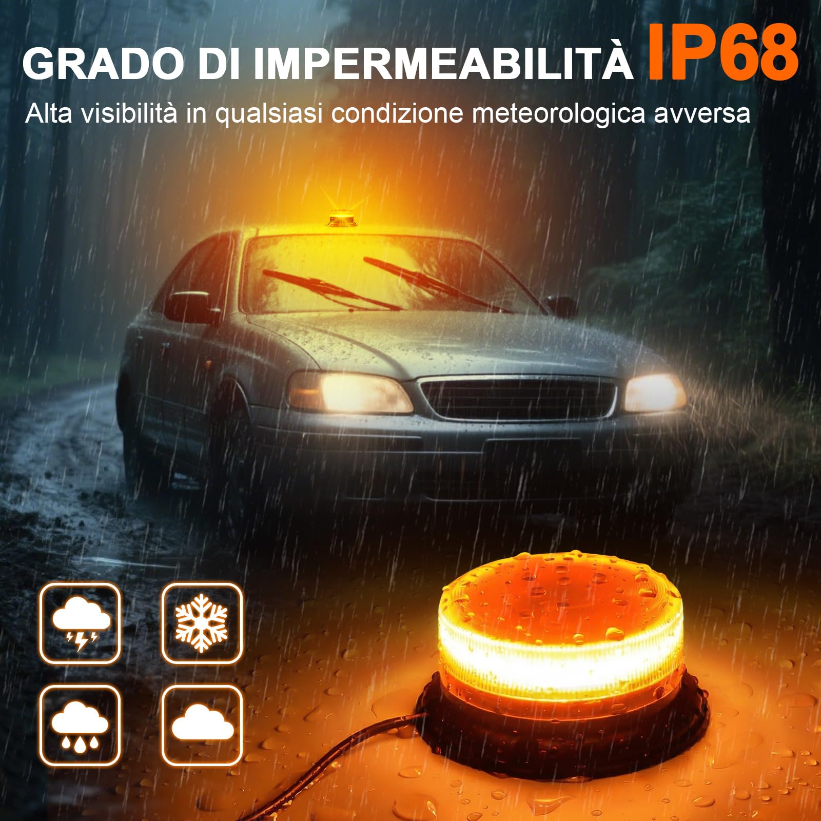 Dinfu Luce di segnalazione rotante a LED, luce di segnalazione gialla 12V-24V con magnetico e 9 modalità per auto carrello elevatore trattore golf cart UTV rimorchio SUV J-eep