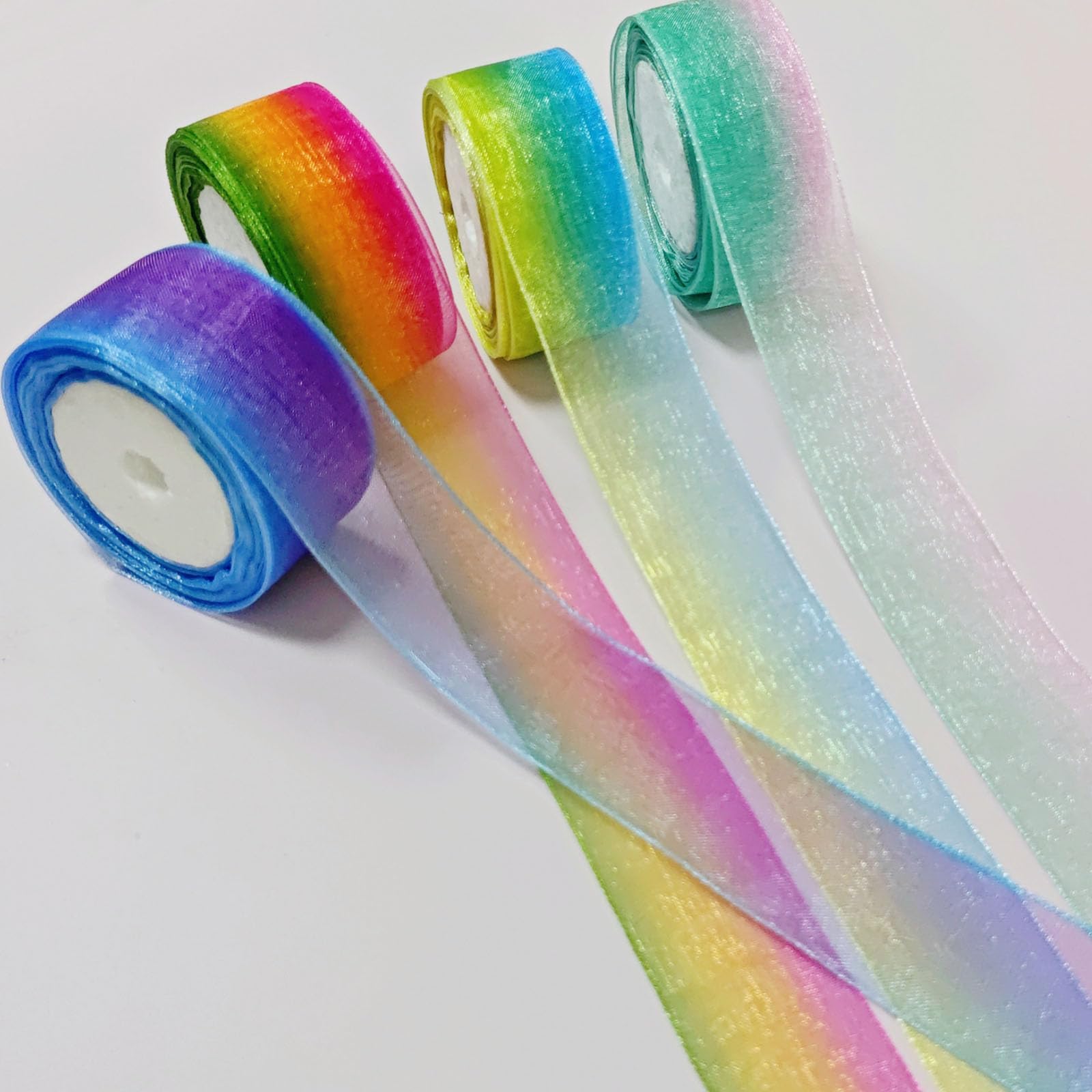 Amazon.co.jp: クラフト用レインボーシフォンリボン4ロール、幅1