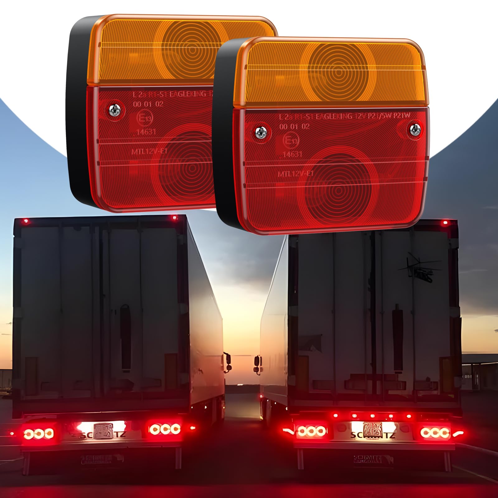 2 piezas Luz Trasera para Remolque 12V Pilotos Traseros Remolque | con 7.5 Metros de Cable E13 7 Pines para Camiones Caravanas Furgonetas Barcos Luces Traseras Iluminación