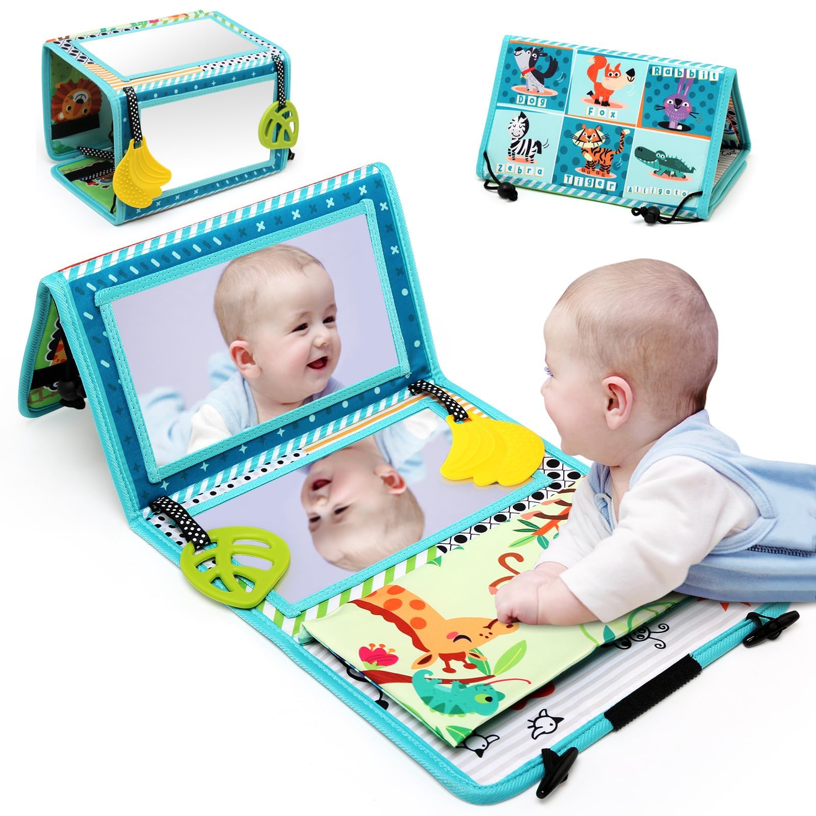 JoyLife Espejo Bebe Montessori 0 3 6 Meses,Juguete Sensorial y Educativo,Plegable Libro Interactivo de Tela Sensoriales,Tummy Time Juguetes Libros Blandos 0 a 12 Meses Regalo Bebe Recien Nacido