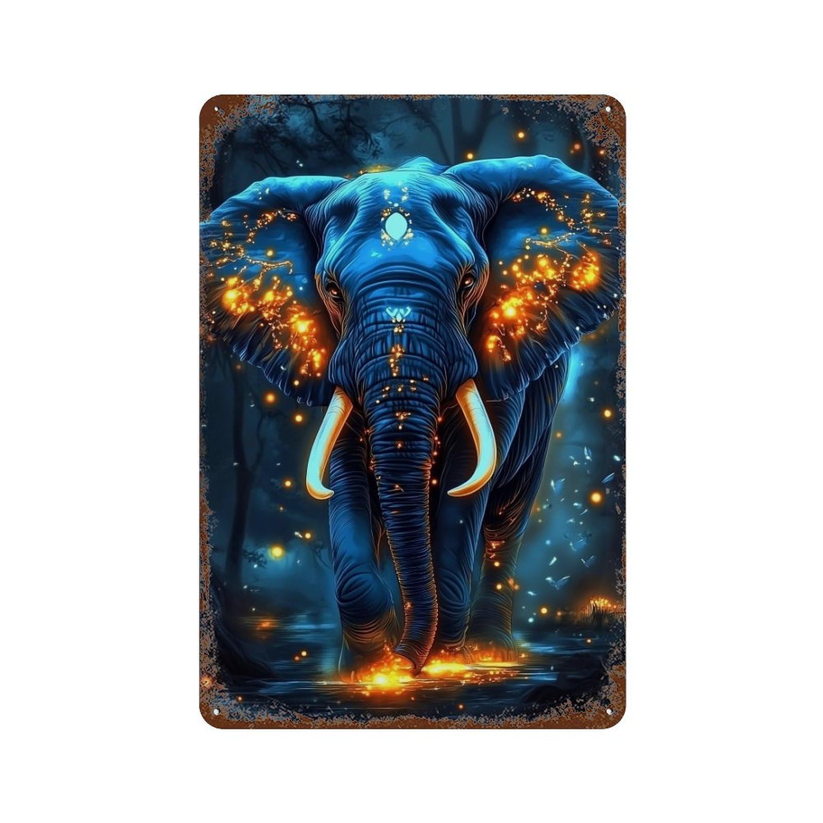 Enchanted Forest Elephant 11.8"x7.9" Decorative Tin Sign, Retro Wall Decor for Bistro, Counter And Cafe Decor
