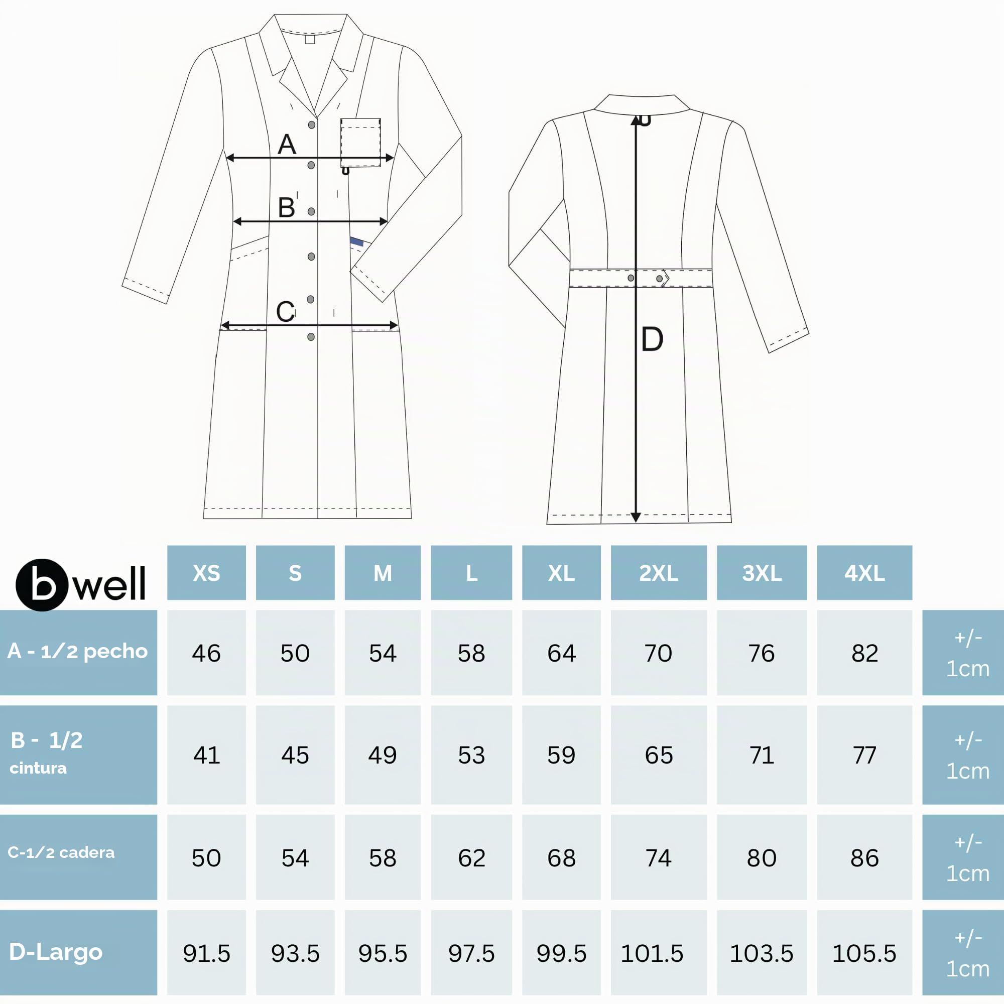 B-well Valeria Bata Laboratorio Mujer Bianca Uniformes Sanitarios con Cuello de Solapa, Manga Larga, 3 Bolsillos y Fijación Oculta con Botones de Presión Blanco