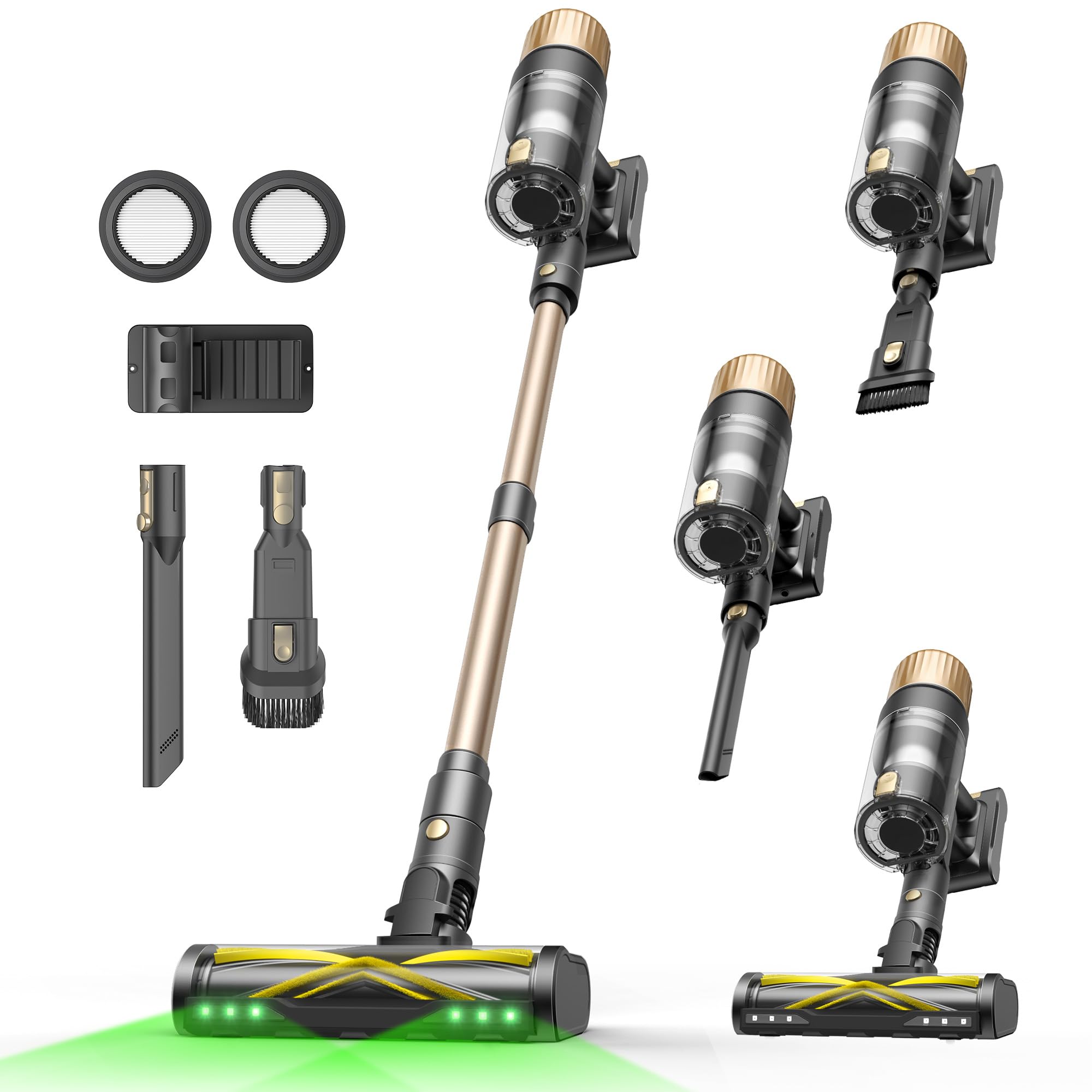 Ultenic Aspirapolvere per scopa senza fili, 50 kpa/65 min, potente aspirapolvere senza fili, asta telescopico regolabile, design autoportante, tecnologia GreenEye, per tappeti, pavimenti duri, peli di