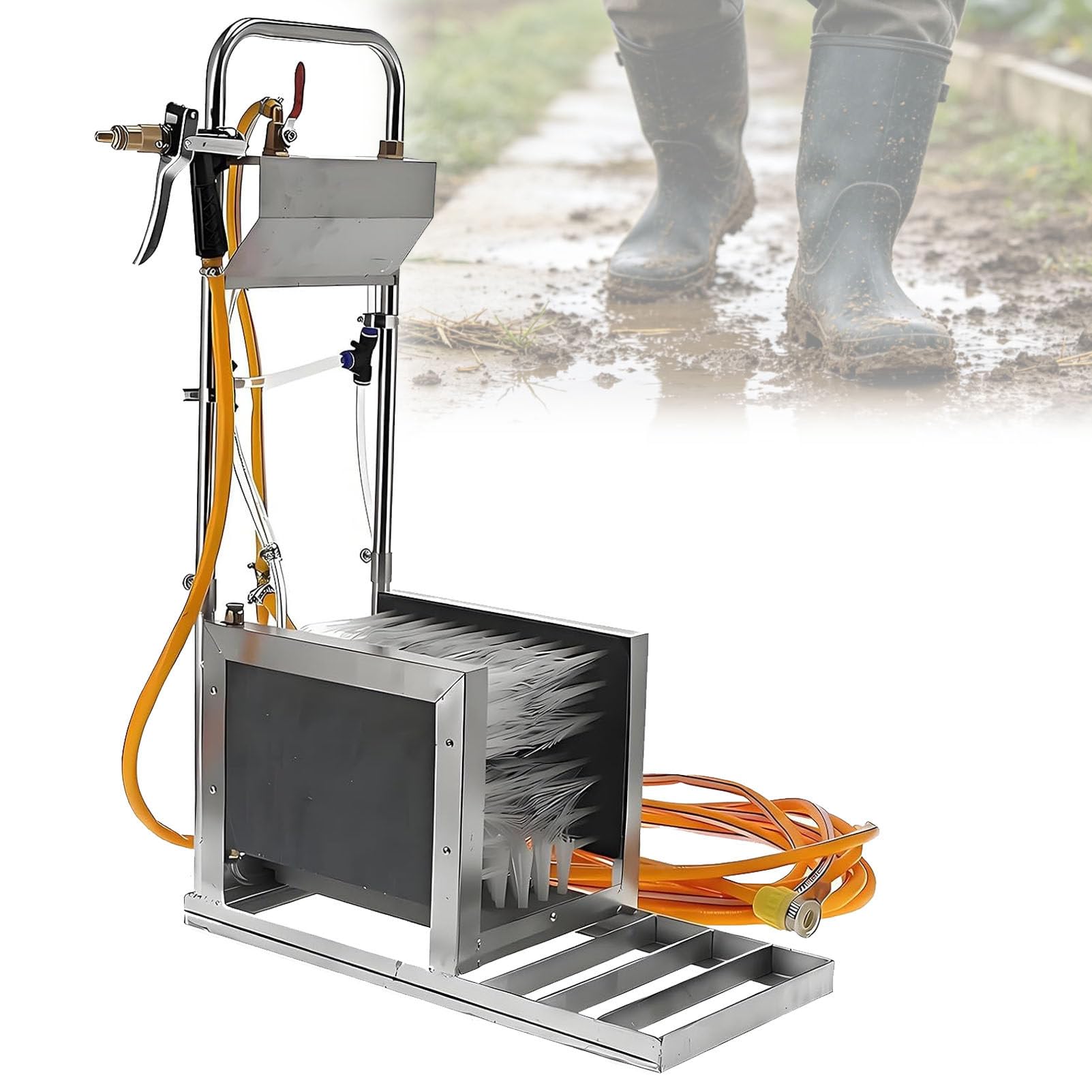 Limpiador Automático De Calzado De Acero Inoxidable, Lavadora Multifuncional para Botas De Lluvia con Cepillo Rascador, para Granjas Avícolas Y Porcinas