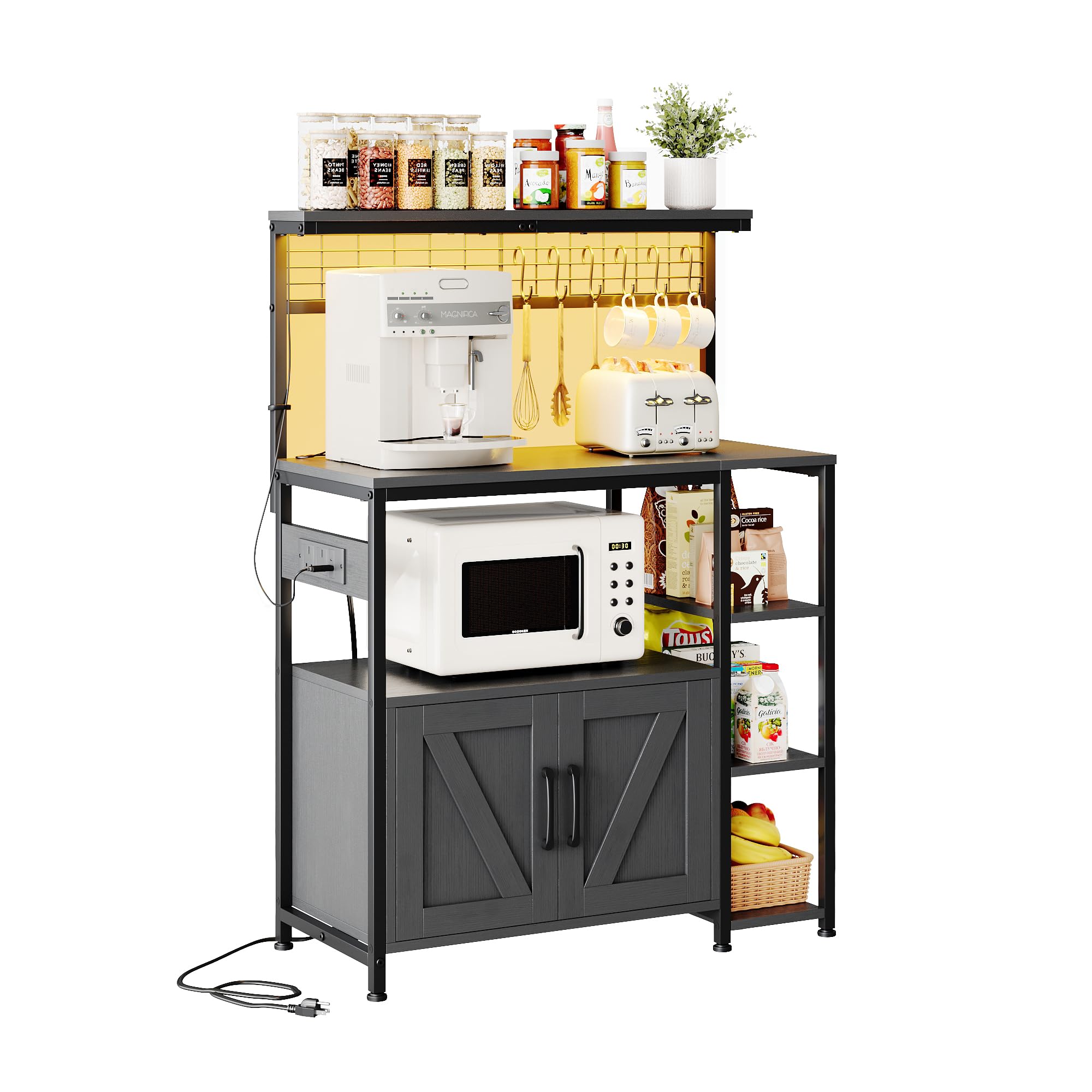 Étagère de boulangers MUTUN à 6 niveaux pour cuisine et bar à café avec prises 130x90x40 cm
