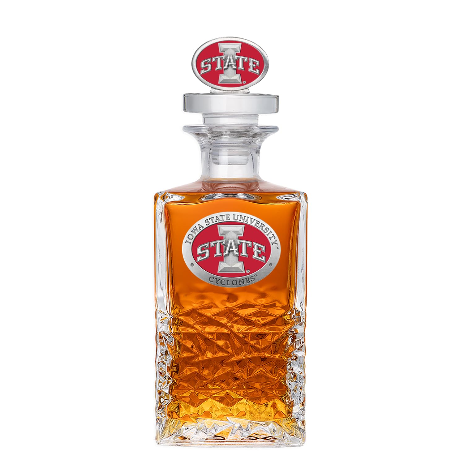 Iowa State Heritage Decanter with 3D Stopper | 25 OZ Liquor Pourer | Expertly Crafted Pewter Glass