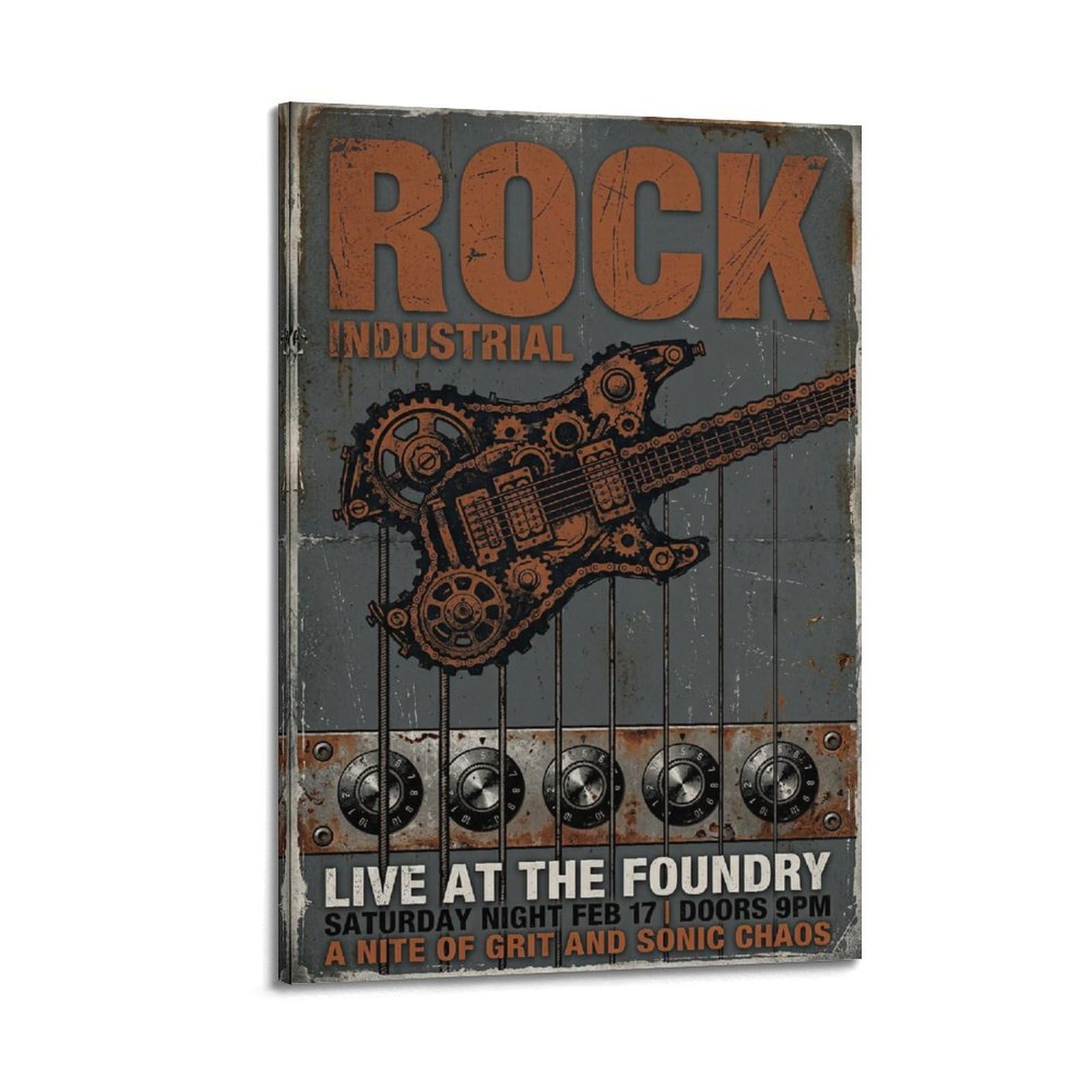 OKNGB Vintage Retro Industrial Steampunk Rock Metal Guitar Poster Decorative Painting Canvas Art Picture 20x30inch(50x75cm)