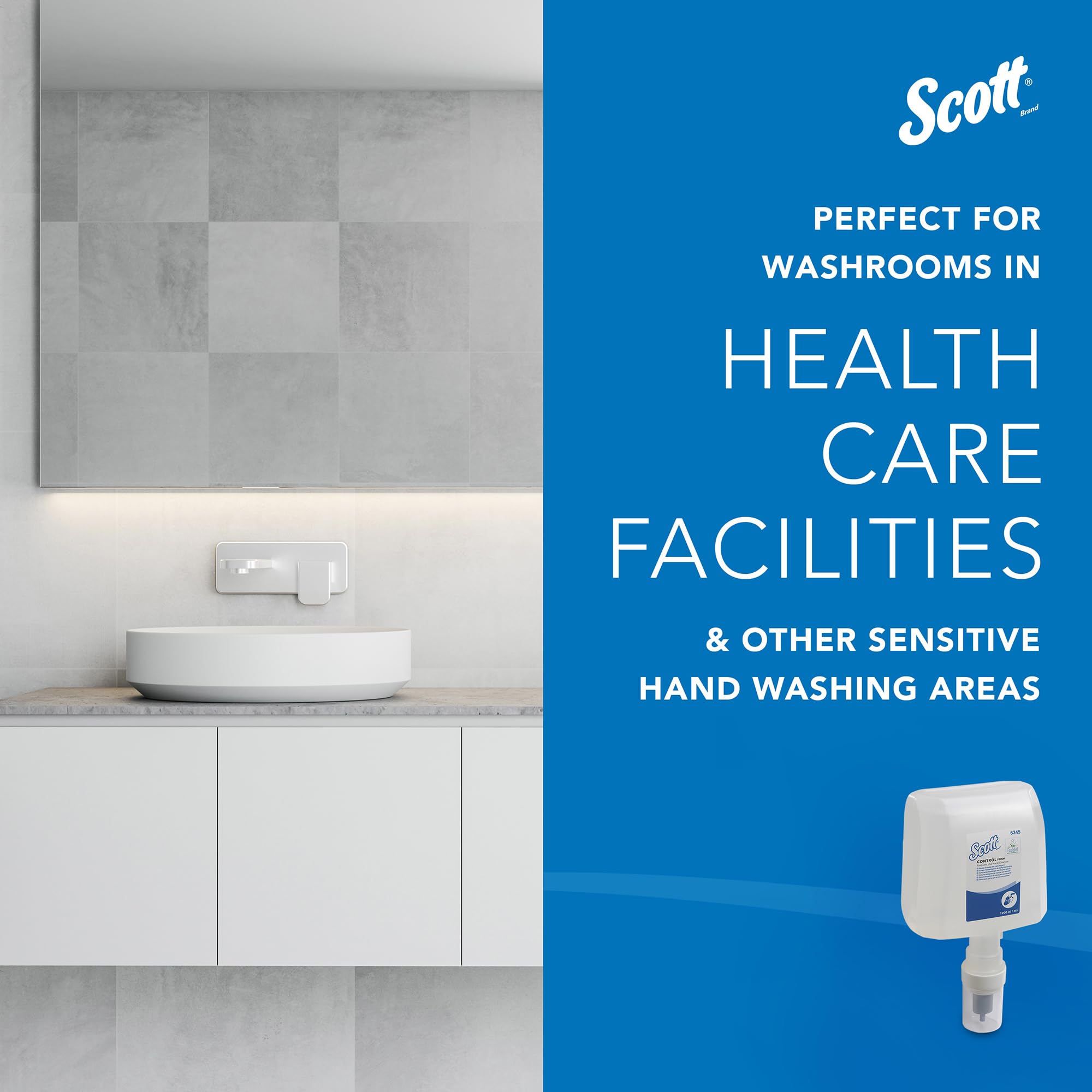 Scott® Control™ Schaumhandseife 6345, unparfümierte Handseife für häufige Verwendung, 4 Kassetten nachfüllbarer farbloser Handreiniger x 1,2 Liter (insg. 4,8 l)