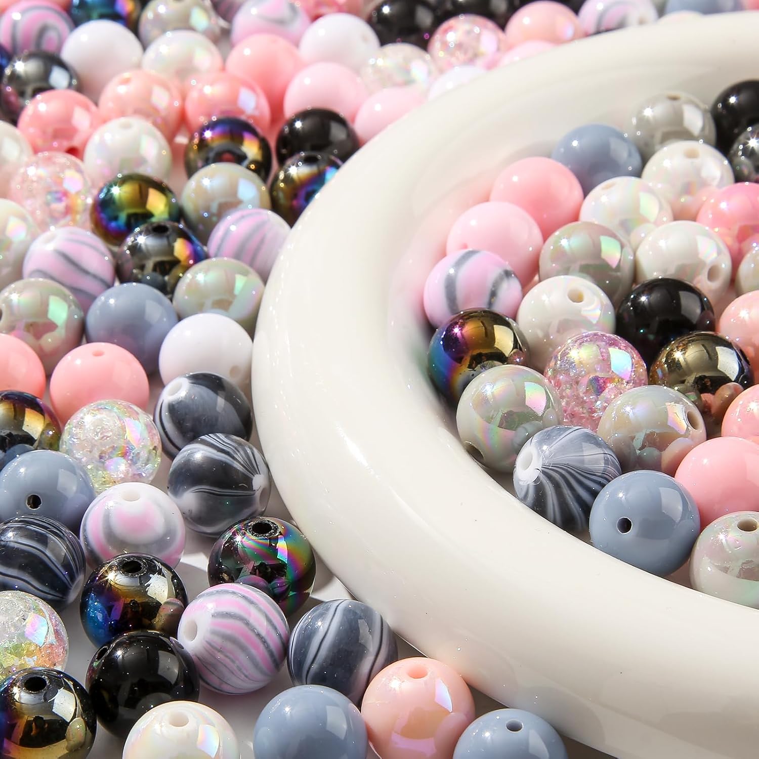 16mm Acrylic Beads 100pcs Ab Pink&Black Bead Pen Bubblegum Beads DIY Beading Hairband Bracelets Necklace Craft for DIY Jewelry Making (Grey&Pink&Black) - Image 6