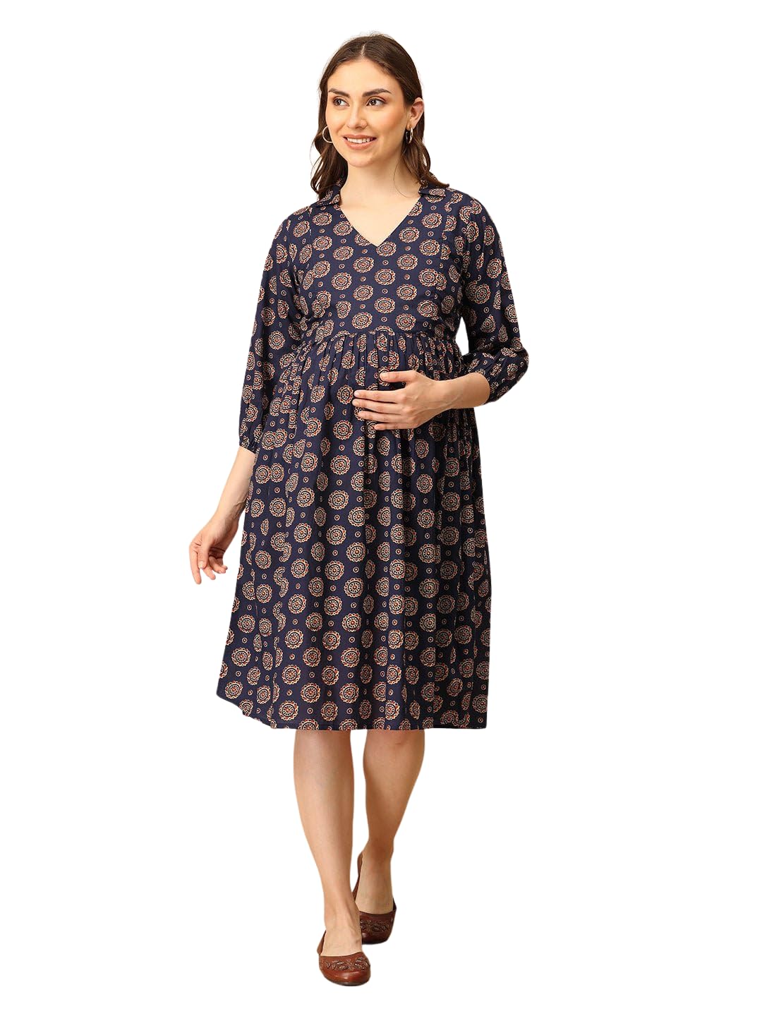 the mom store Maternity and Nursing Dress | Pre and Post Pregnancy Dress for Womens | Zipper/Button Opening | Causal Wear | Trendy Stylish Causal Dresses for New Moms-picture-34