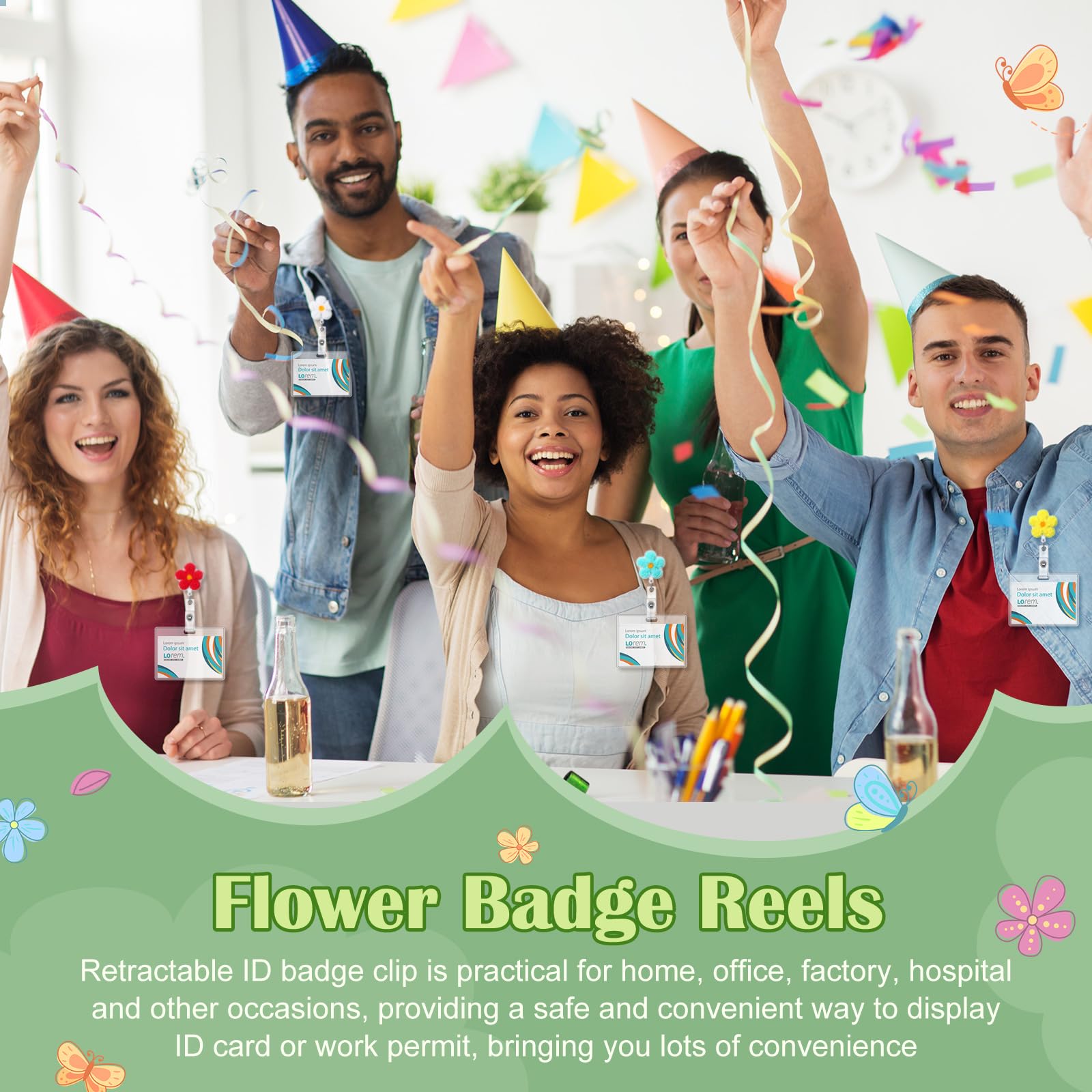 Wavwavw 24 carretes retráctiles de insignia de flores de primavera para enfermera, bonito soporte de insignia de fieltro con clip de cocodrilo, accesorios para enfermeras, profesores, estudiantes,